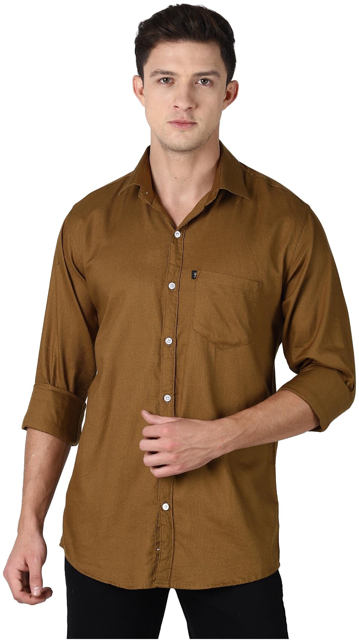 

LEVIZO Men Brown Solid Regular Fit Casual Shirt
