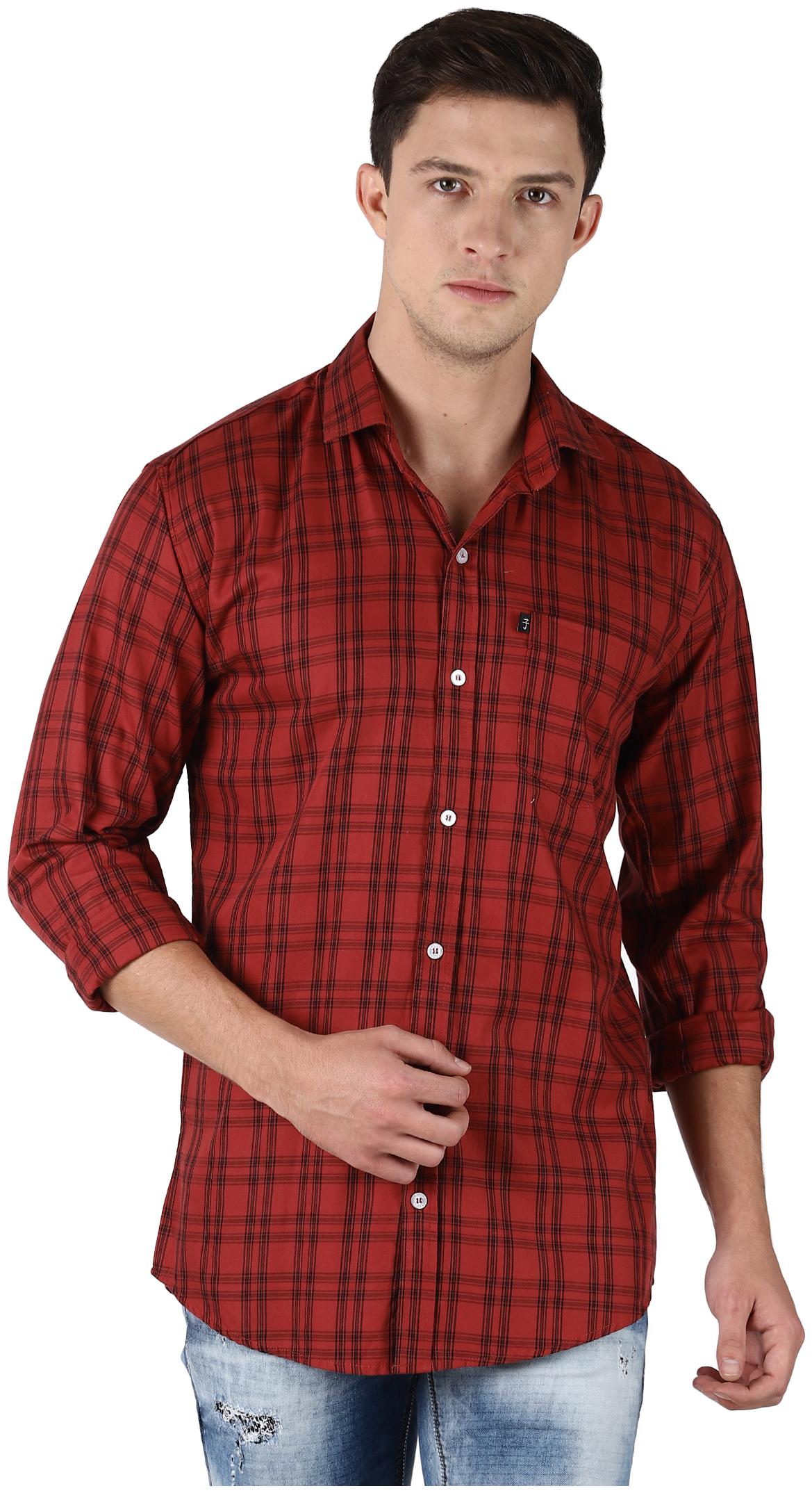 

LEVIZO Men Red Checked Regular Fit Casual Shirt