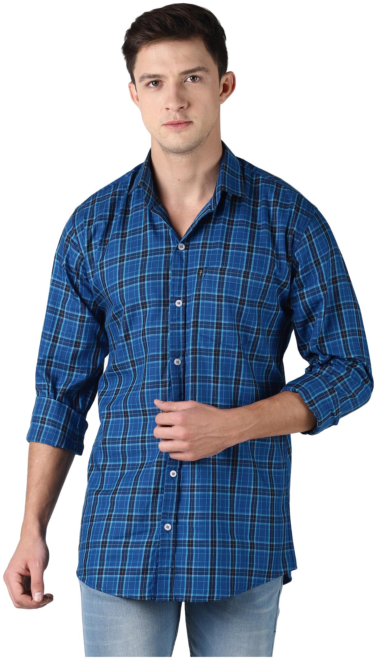 

LEVIZO Men Blue Checked Regular Fit Casual Shirt