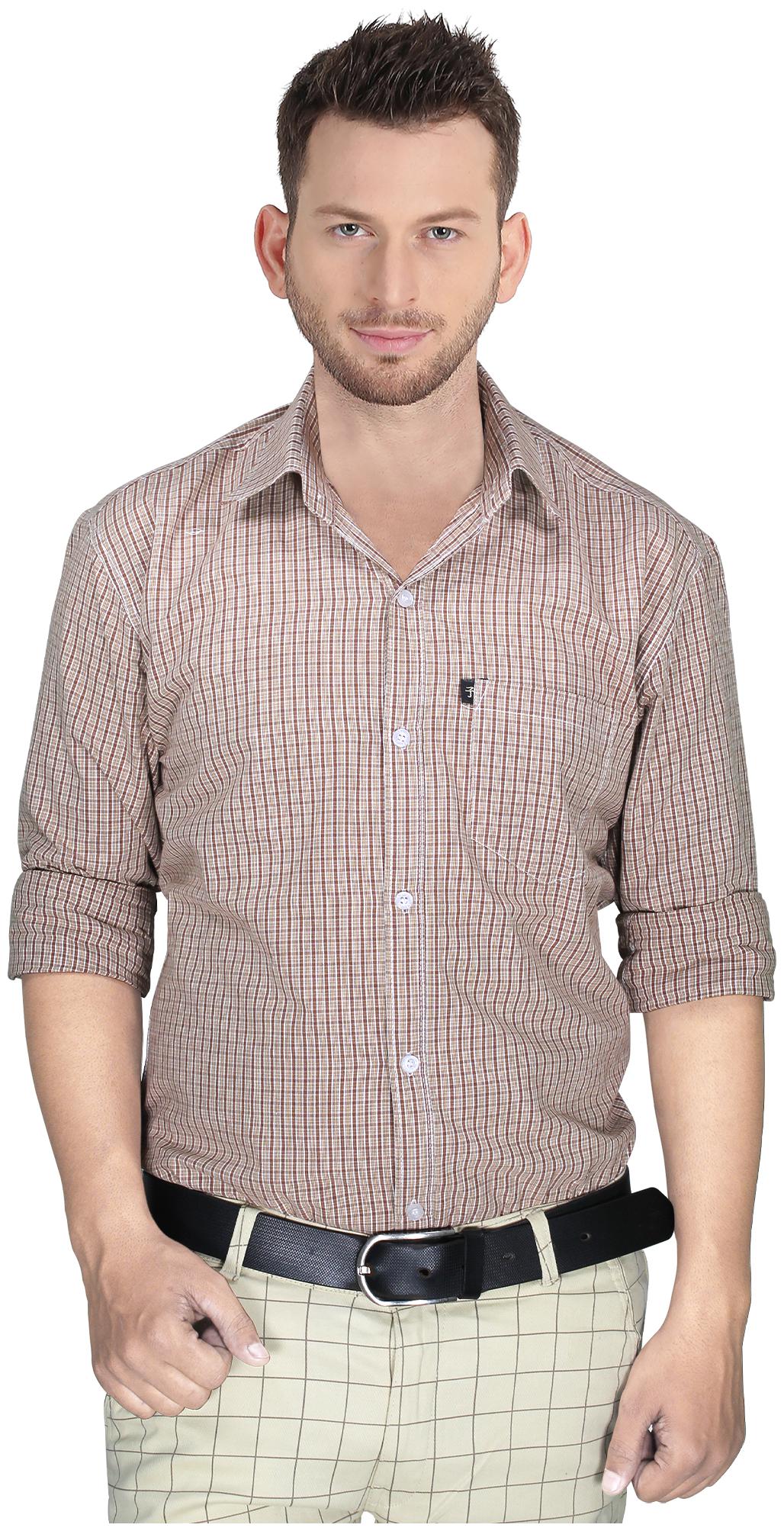 

LEVIZO Men Brown Checked Regular Fit Casual Shirt