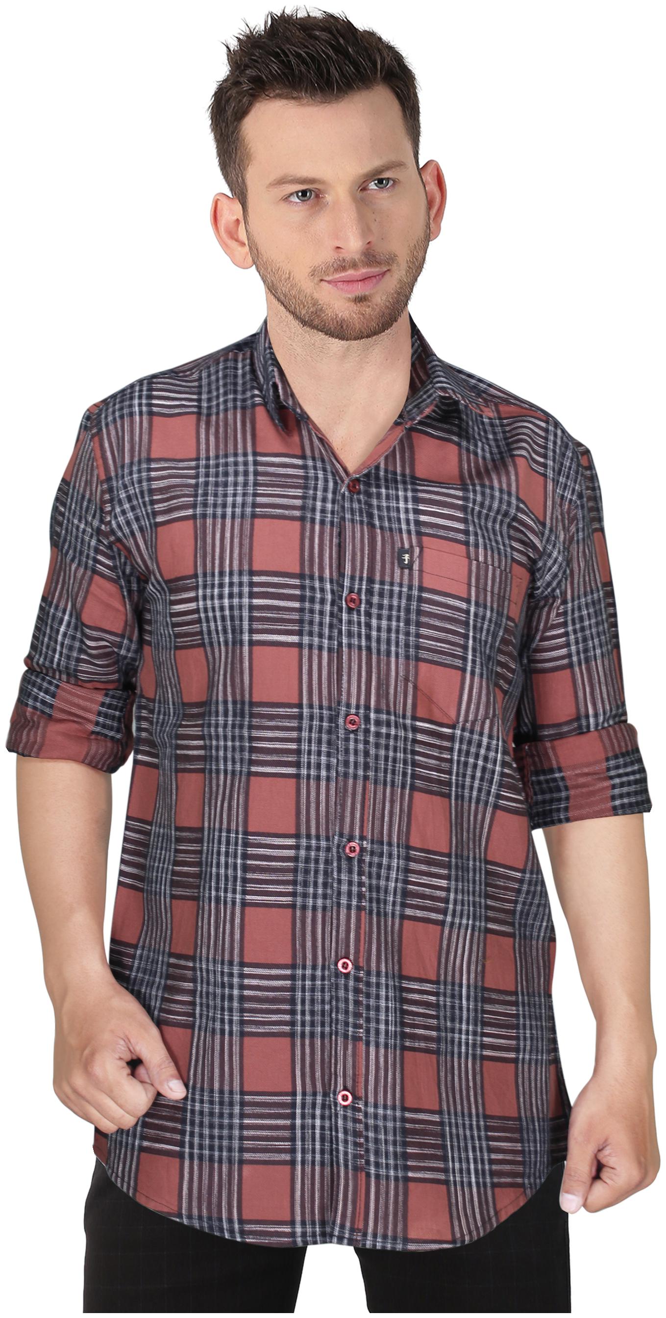 

LEVIZO Men Brown Checked Regular Fit Casual Shirt