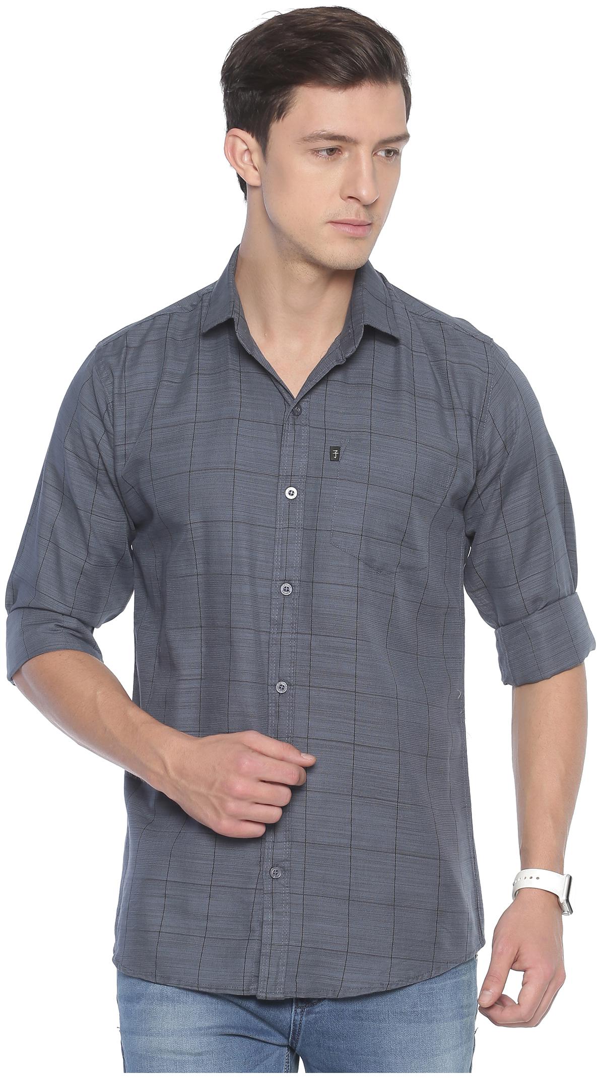 

LEVIZO Men Grey Checked Regular Fit Casual Shirt