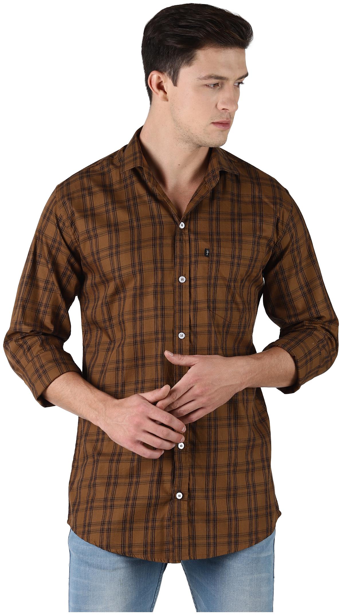 

LEVIZO Men Brown Checked Regular Fit Casual Shirt