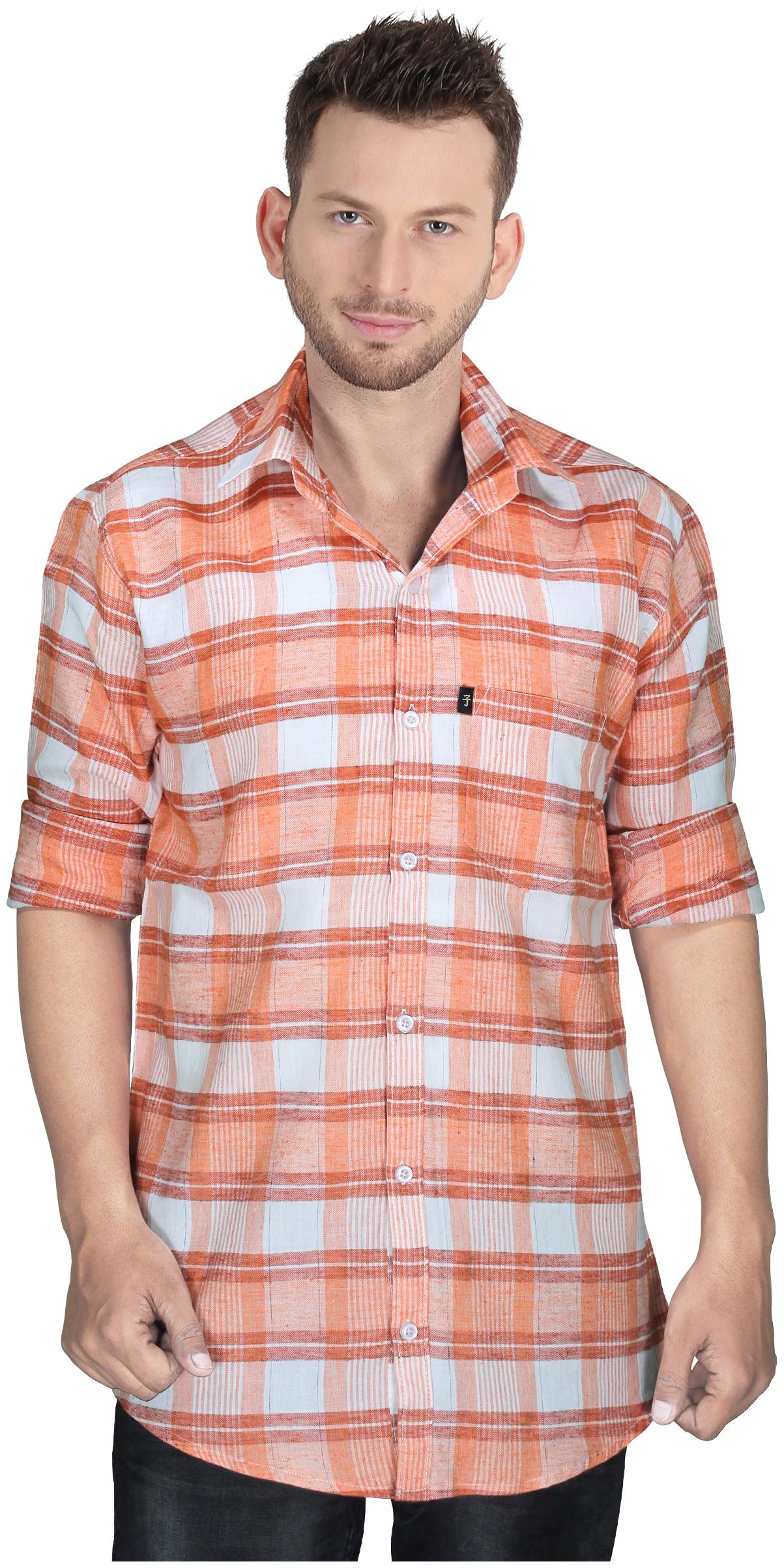 

LEVIZO Men Orange Checked Regular Fit Casual Shirt