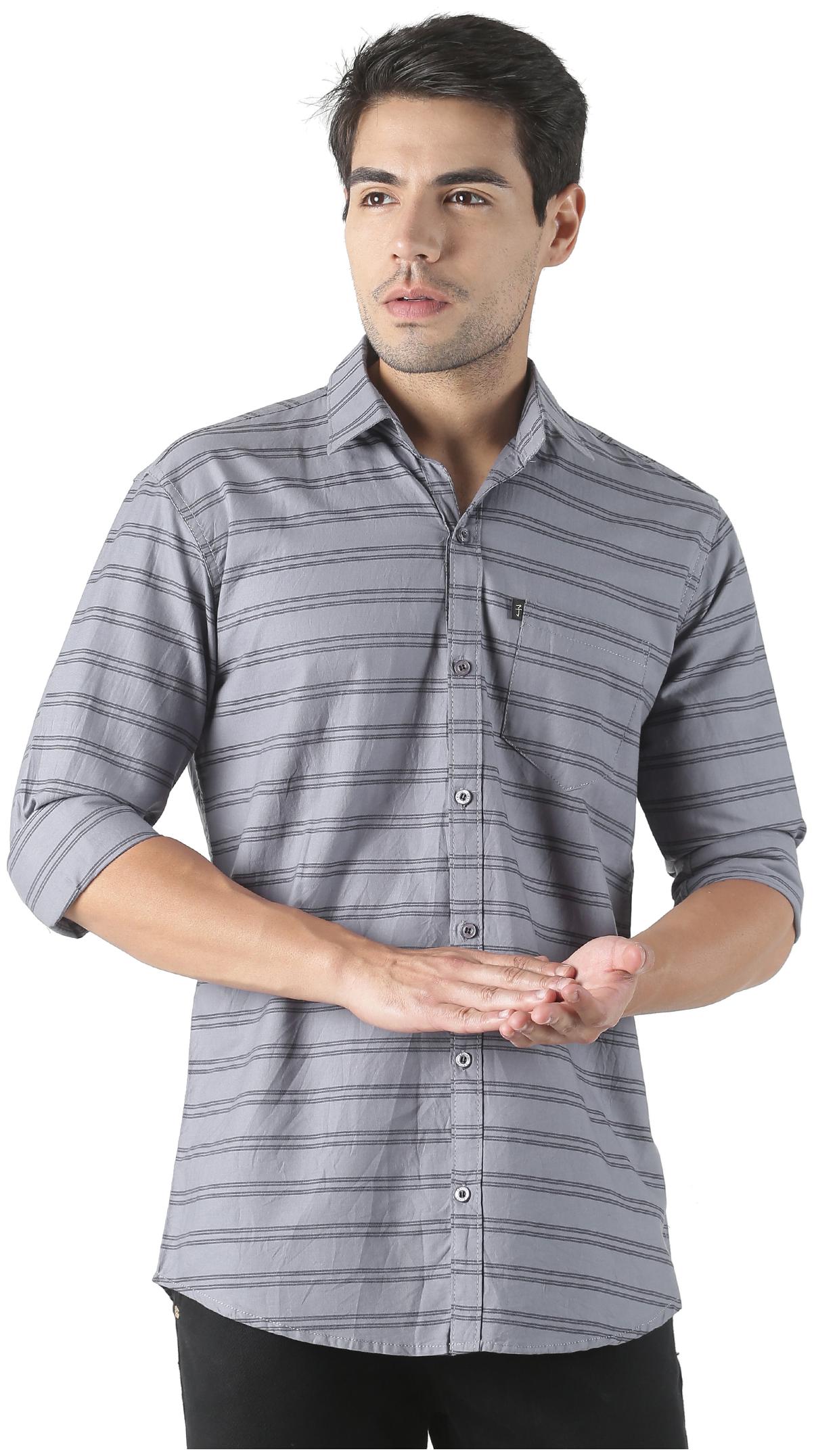 

LEVIZO Men Grey Horizontal Stripes Regular Fit Casual Shirt