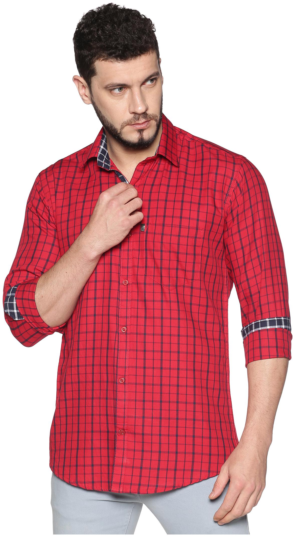 

LEVIZO Men Red Checked Regular Fit Casual Shirt