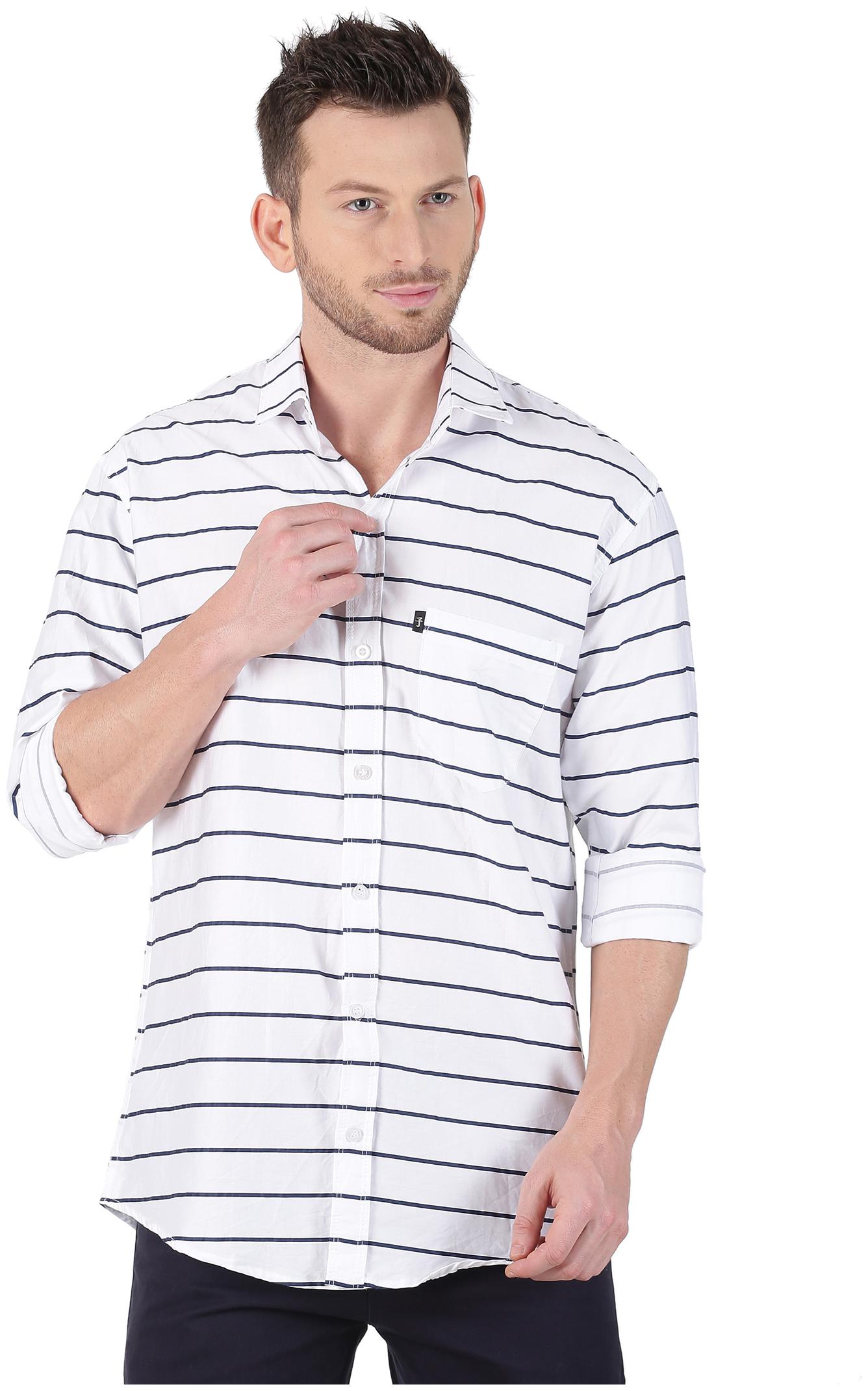 

LEVIZO Men White Horizontal Stripes Regular Fit Casual Shirt