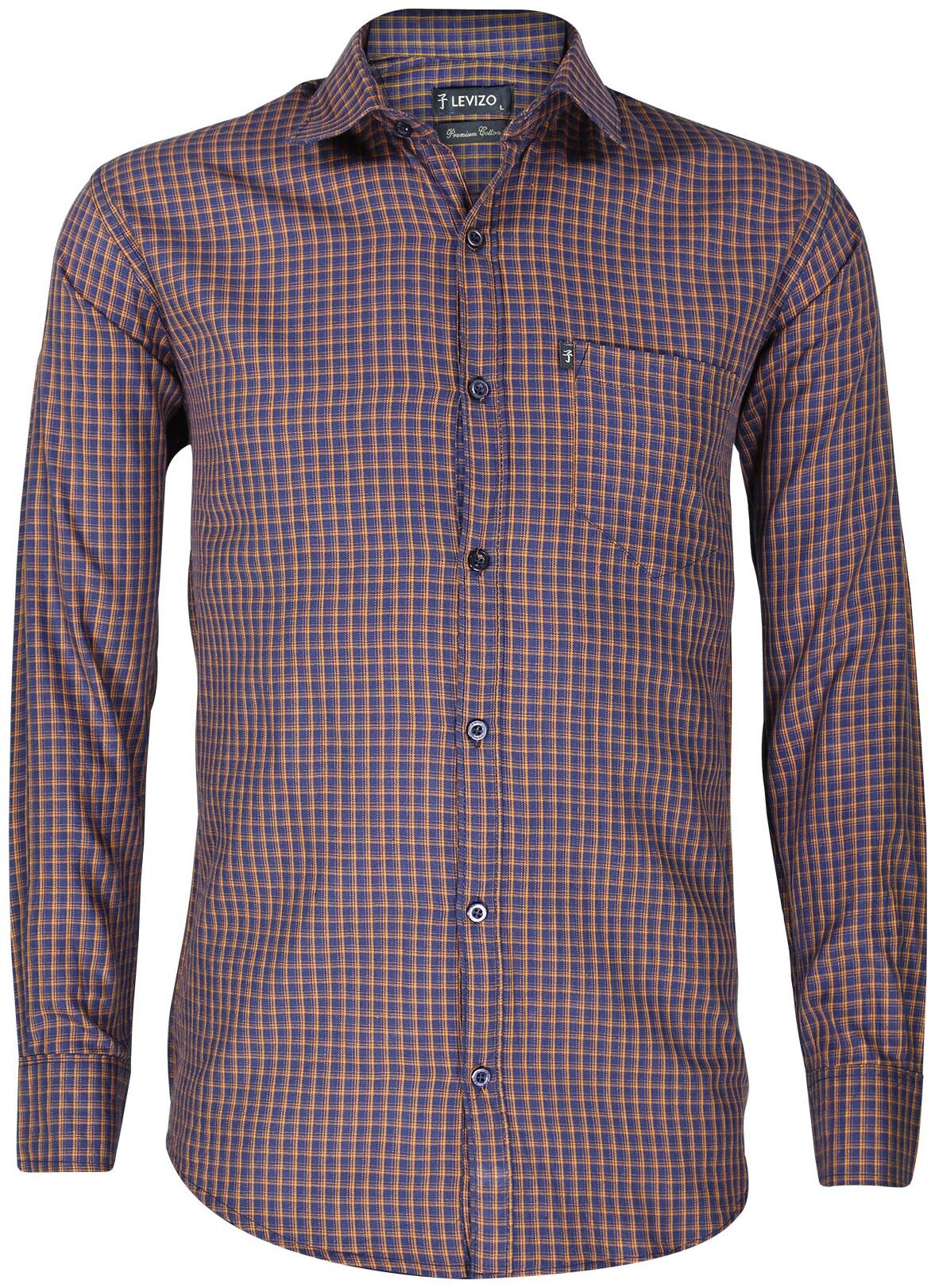 

LEVIZO Men Yellow Blue Checked Regular Fit Casual Shirt