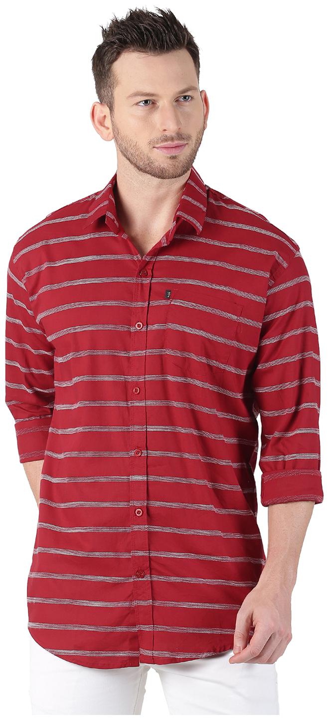 

LEVIZO Men Maroon Horizontal Stripes Regular Fit Casual Shirt