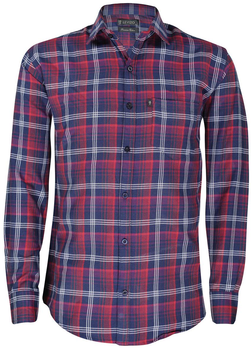 

LEVIZO Men Red Blue Checked Regular Fit Casual Shirt