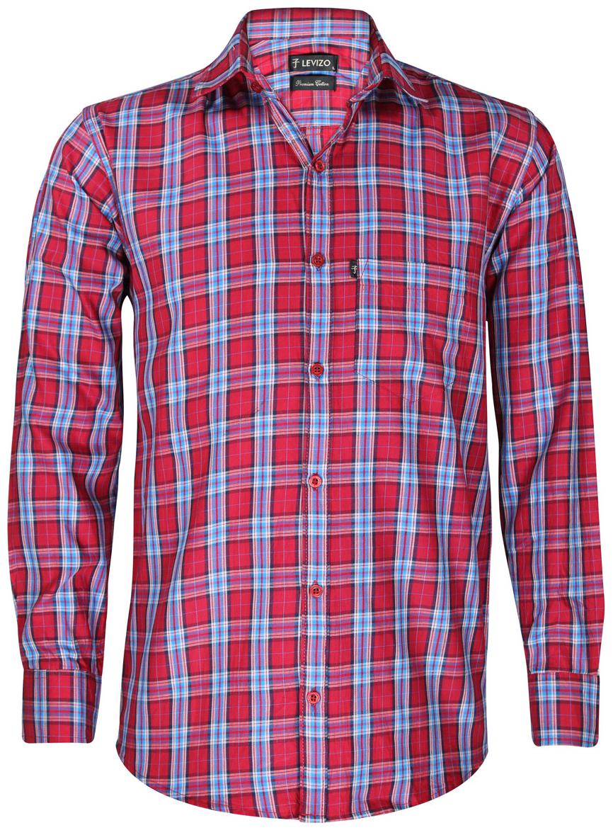 

LEVIZO Men Red Blue Checked Regular Fit Casual Shirt