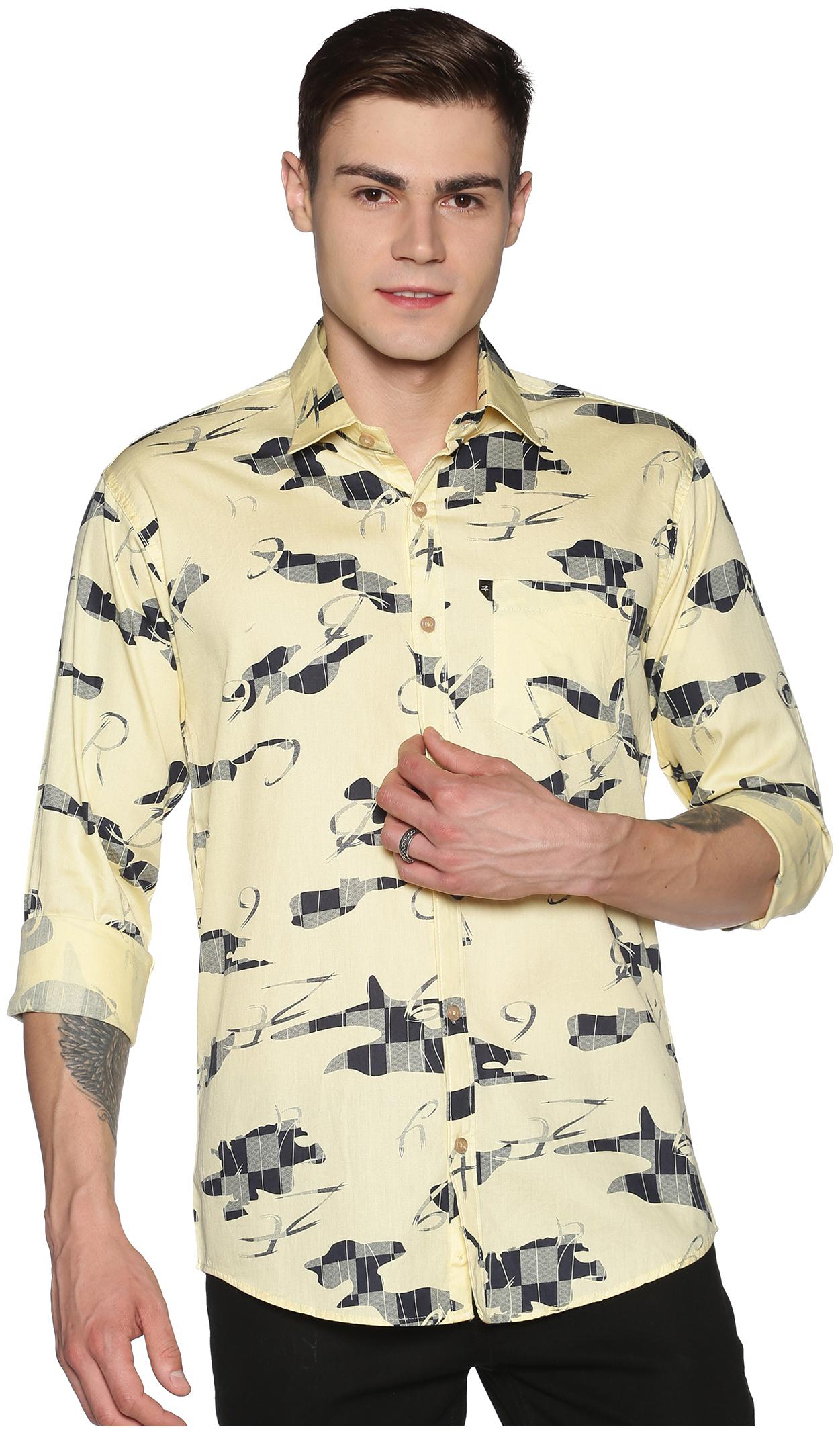 

LEVIZO Men Yellow Printed Regular Fit Casual Shirt
