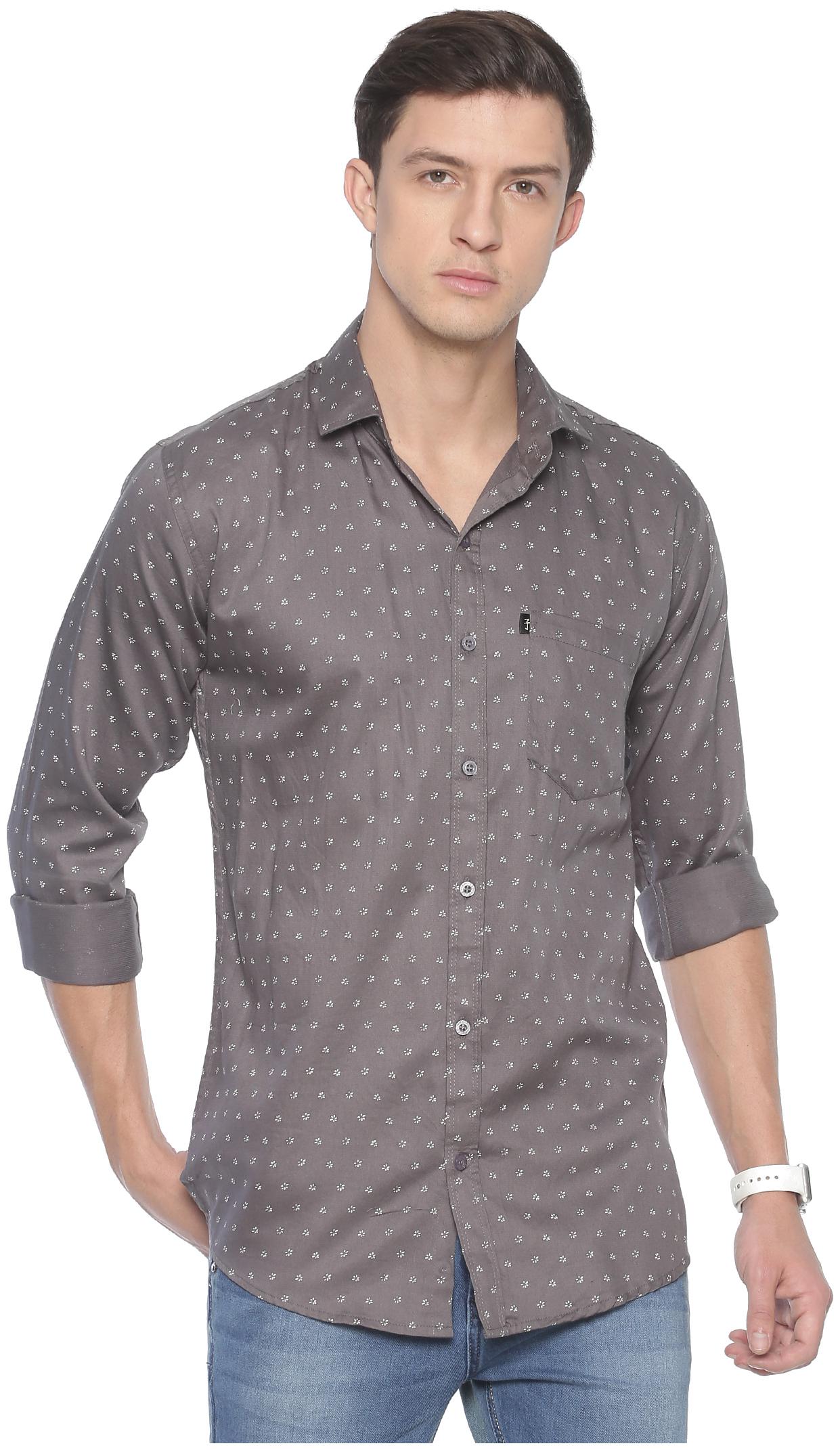 

LEVIZO Men Grey Printed Regular Fit Casual Shirt