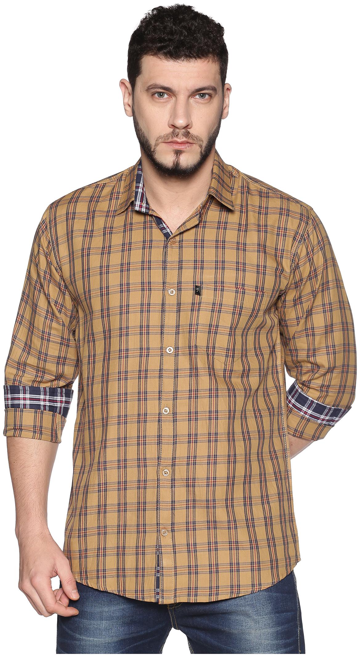 

LEVIZO Men Beige Checked Regular Fit Casual Shirt