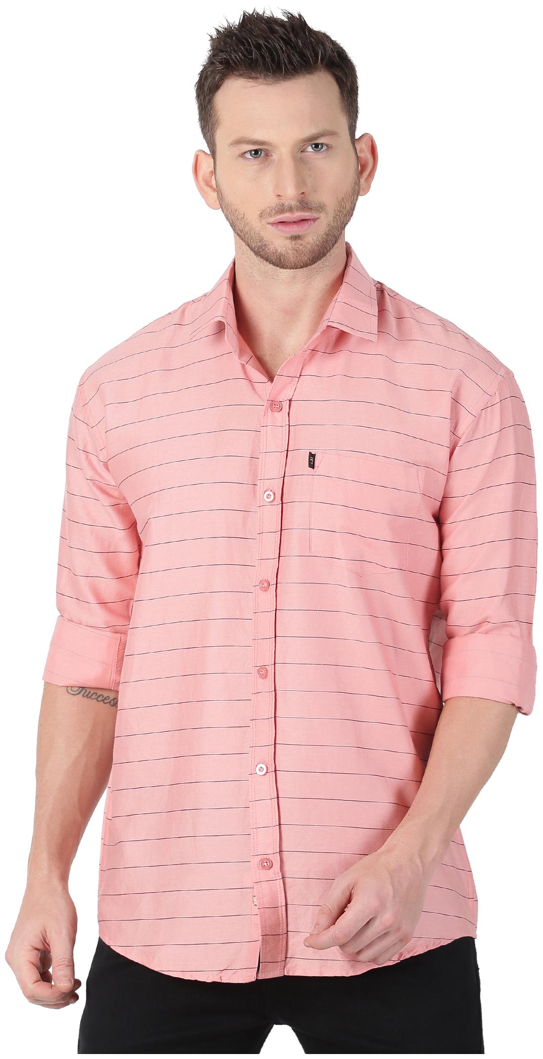 

LEVIZO Men Peach Horizontal Stripes Regular Fit Casual Shirt
