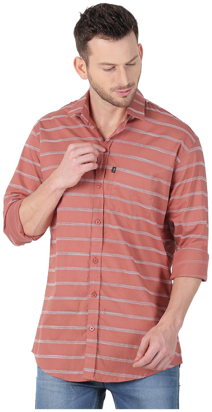 

LEVIZO Men Pink Horizontal Stripes Regular Fit Casual Shirt