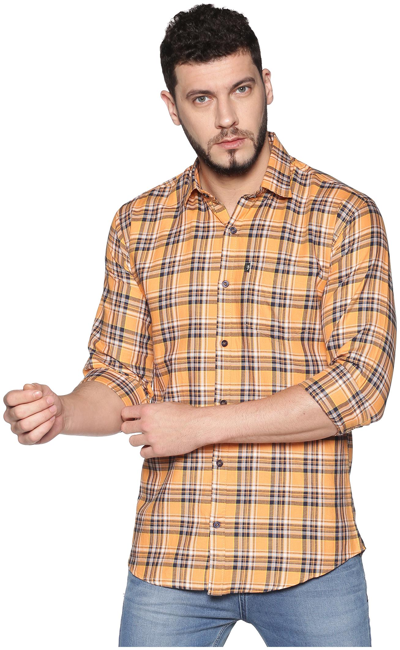 

LEVIZO Men Orange Checked Regular Fit Casual Shirt