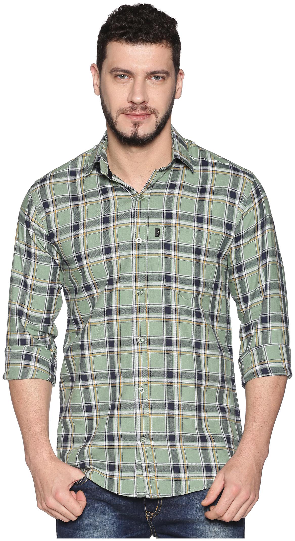 

LEVIZO Men Green Checked Regular Fit Casual Shirt