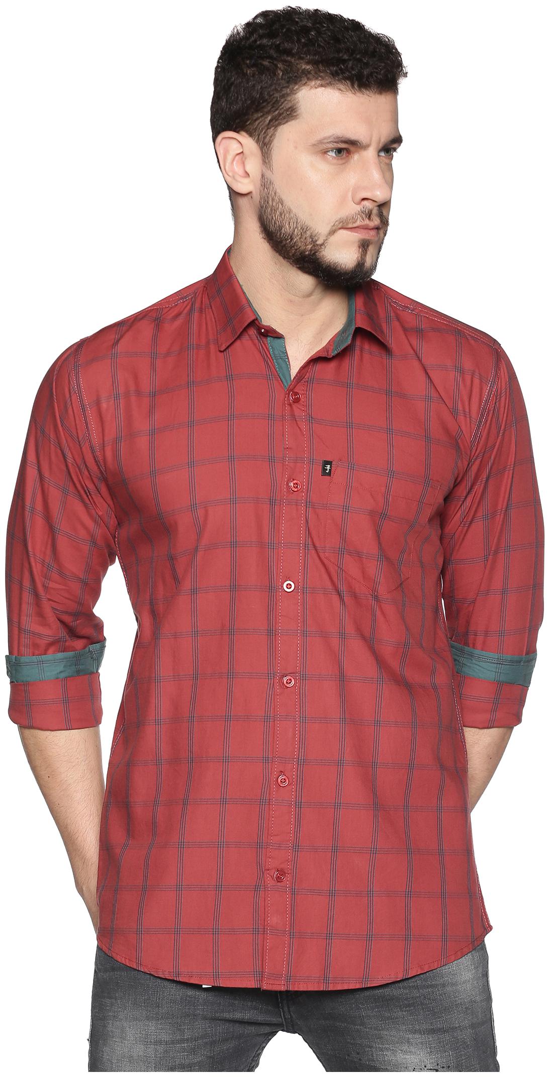 

LEVIZO Men Brown Checked Regular Fit Casual Shirt