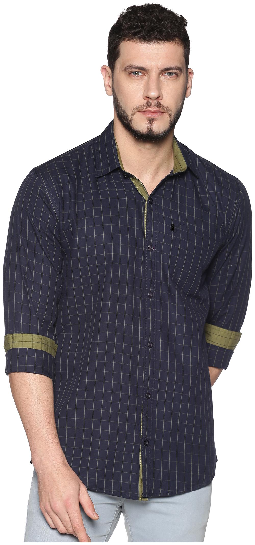 

LEVIZO Men Navy Blue Checked Regular Fit Casual Shirt