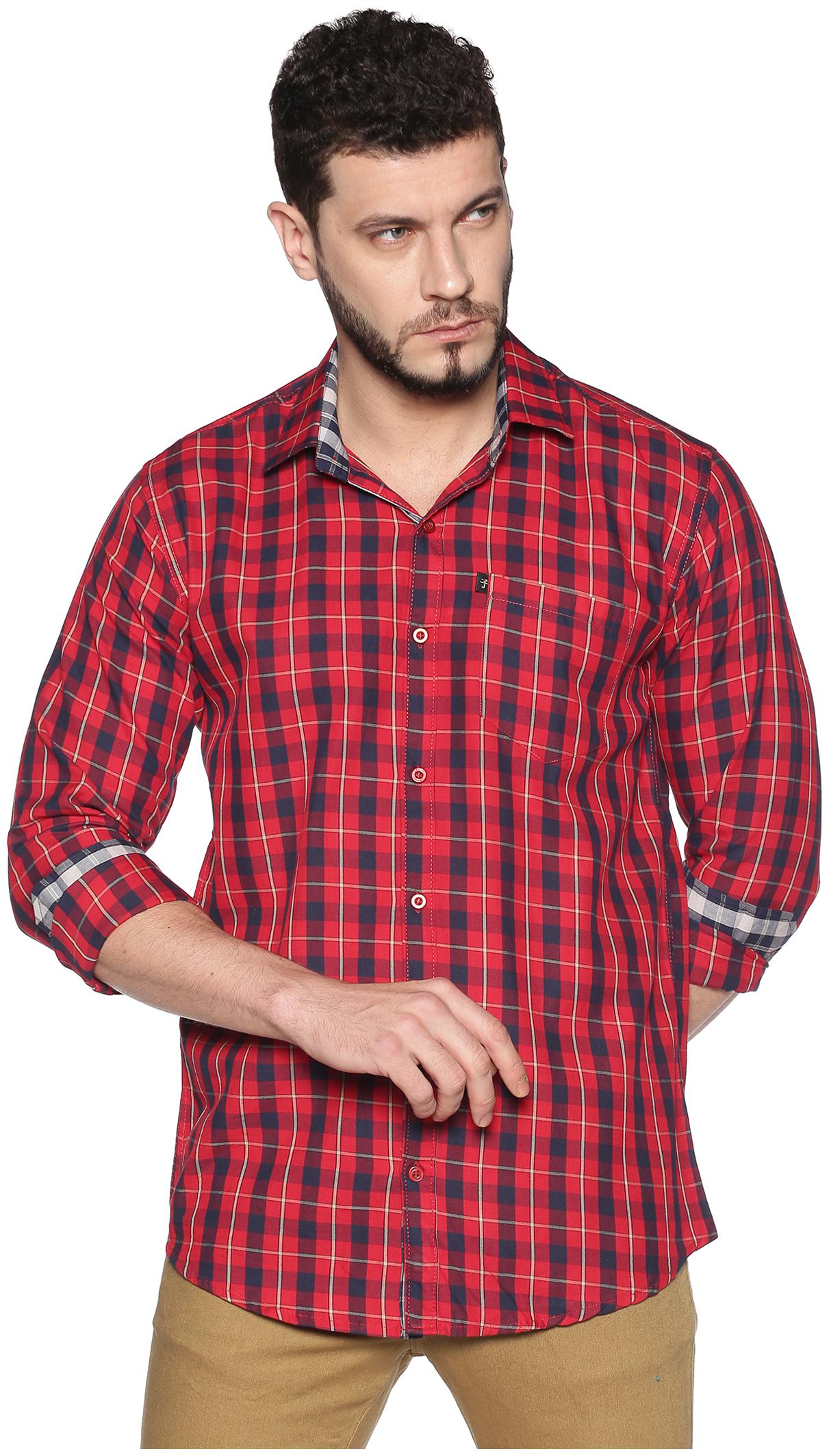 

LEVIZO Men Red Checked Regular Fit Casual Shirt