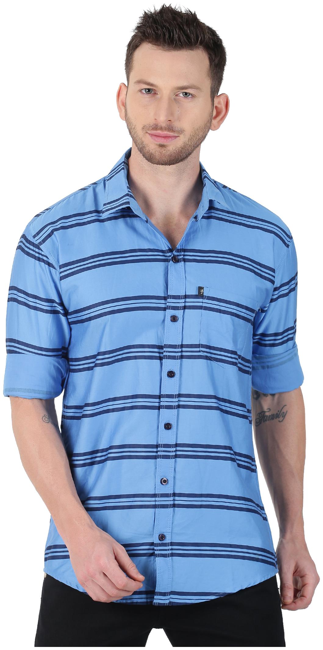 

LEVIZO Men Blue Horizontal Stripes Regular Fit Casual Shirt