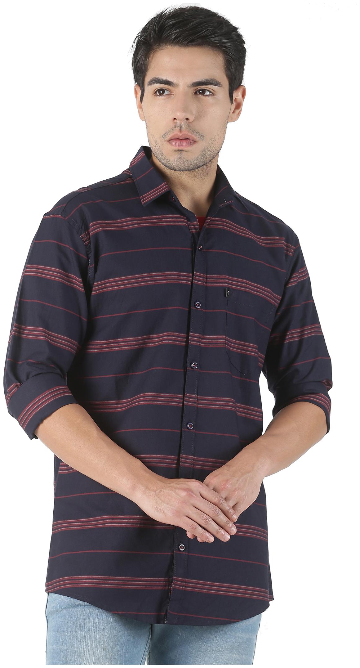 

LEVIZO Men Navy Blue Horizontal Stripes Regular Fit Casual Shirt