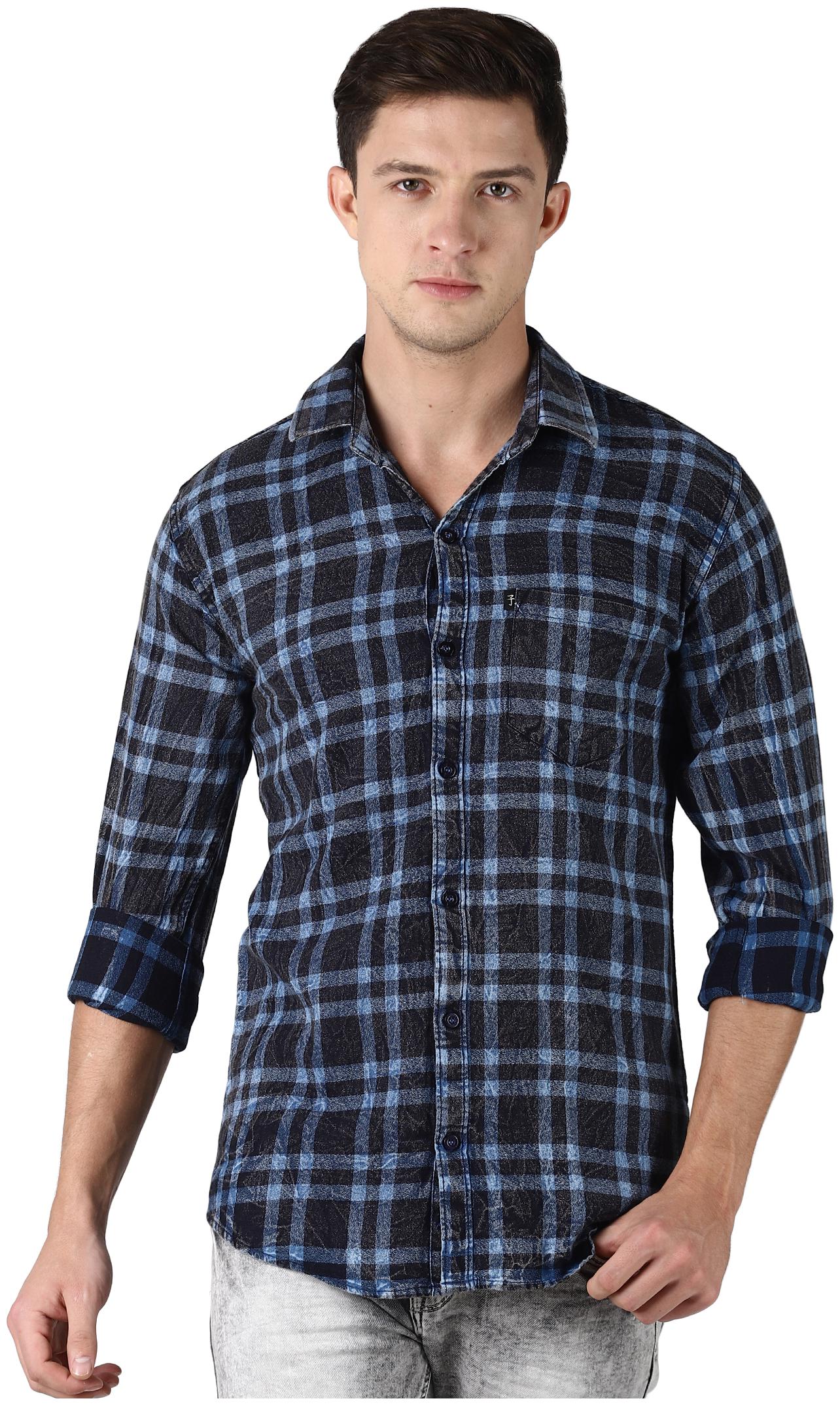 

LEVIZO Men Blue Checked Regular Fit Casual Shirt