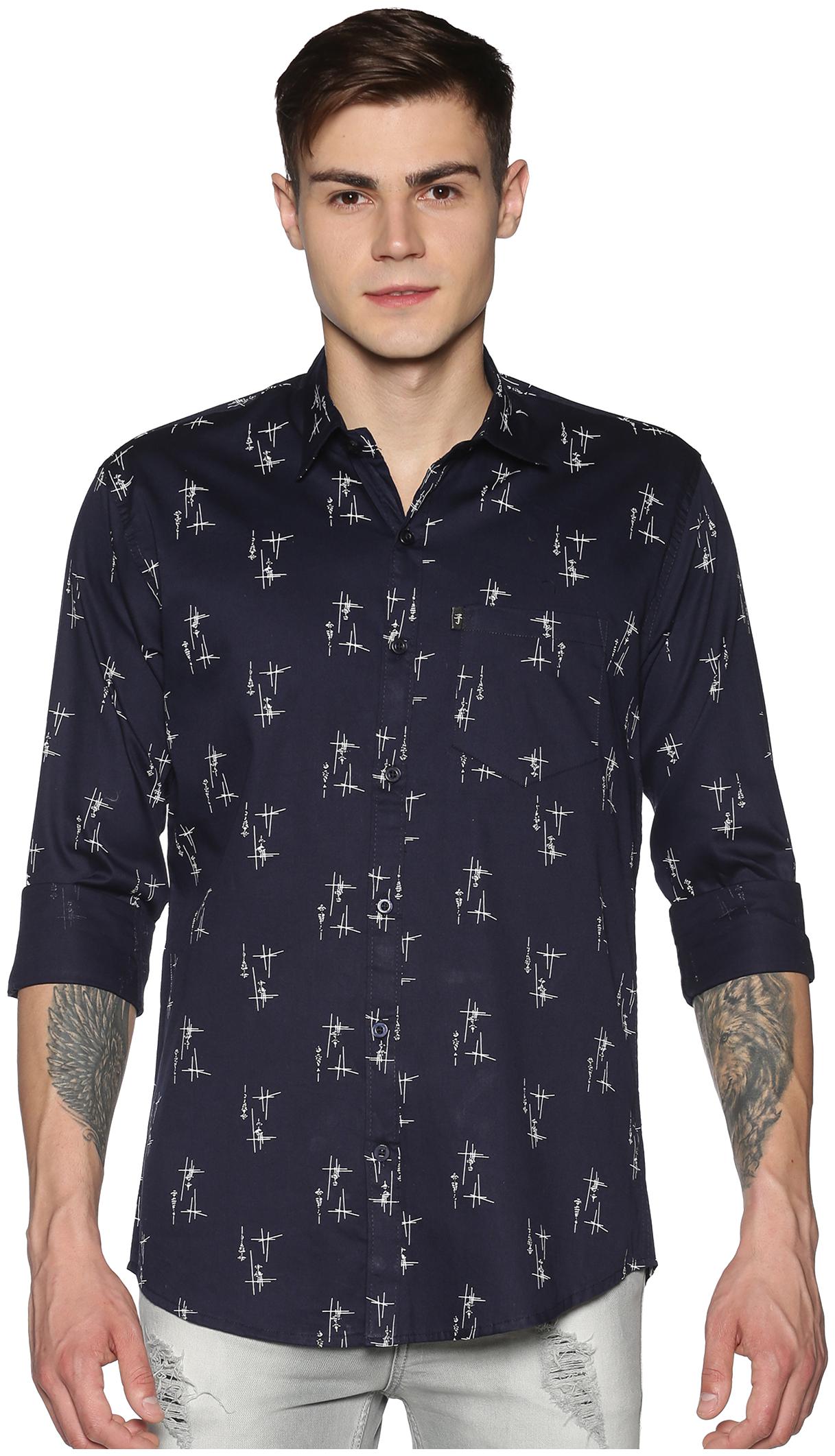 

LEVIZO Men Navy Blue Printed Regular Fit Casual Shirt