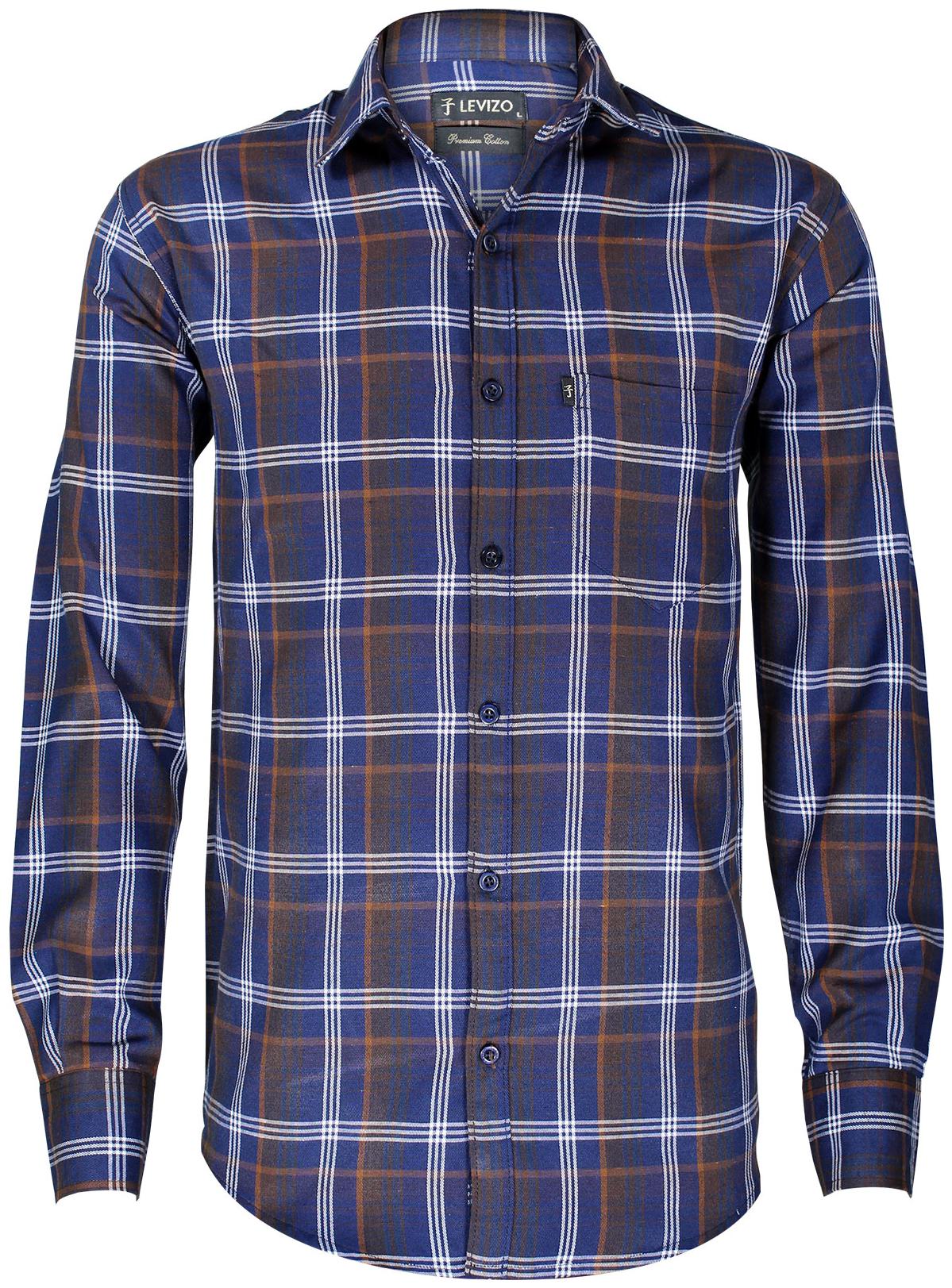 

LEVIZO Men Brown Blue Checked Regular Fit Casual Shirt