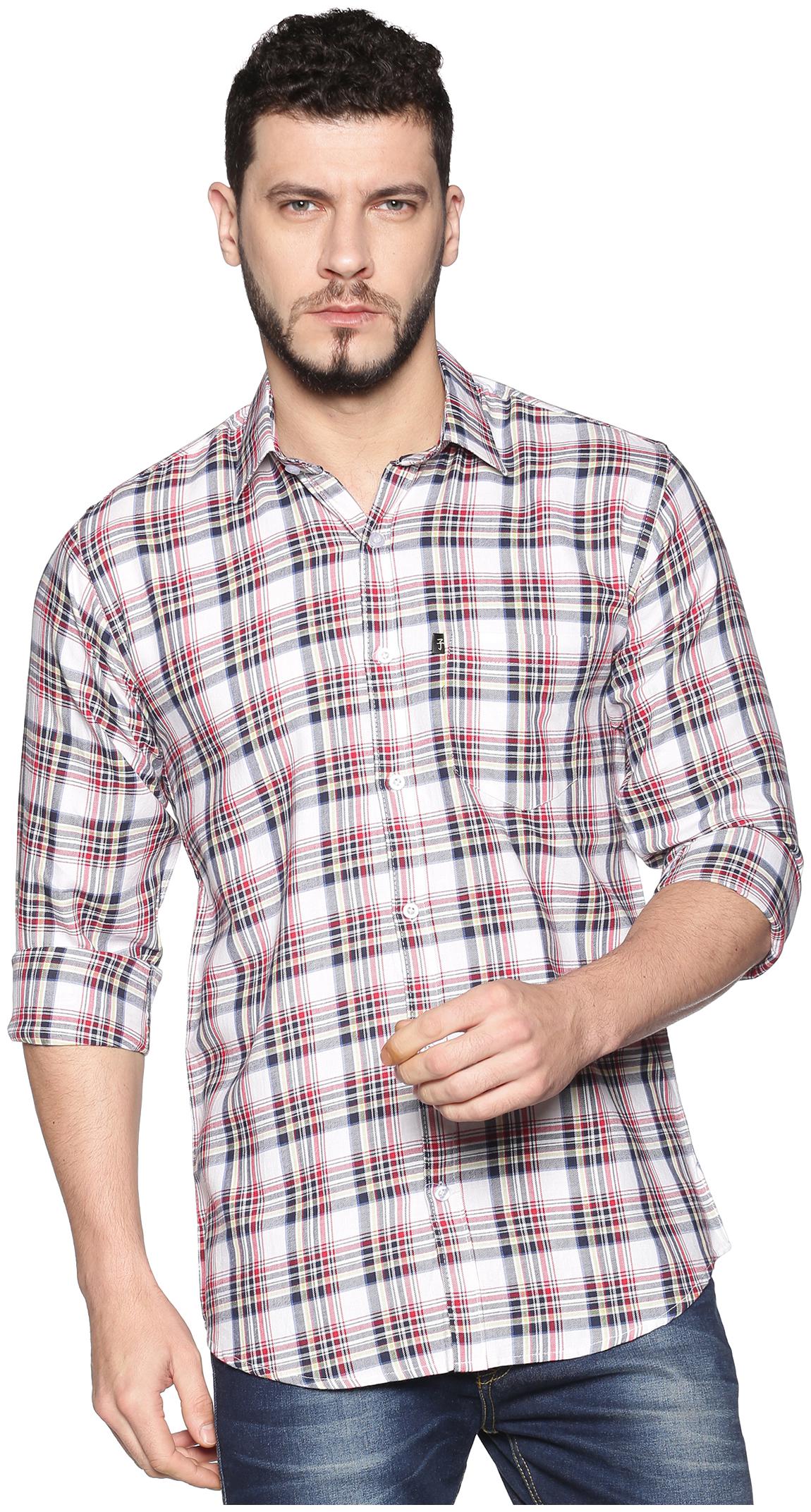 

LEVIZO Men Cream Checked Regular Fit Casual Shirt