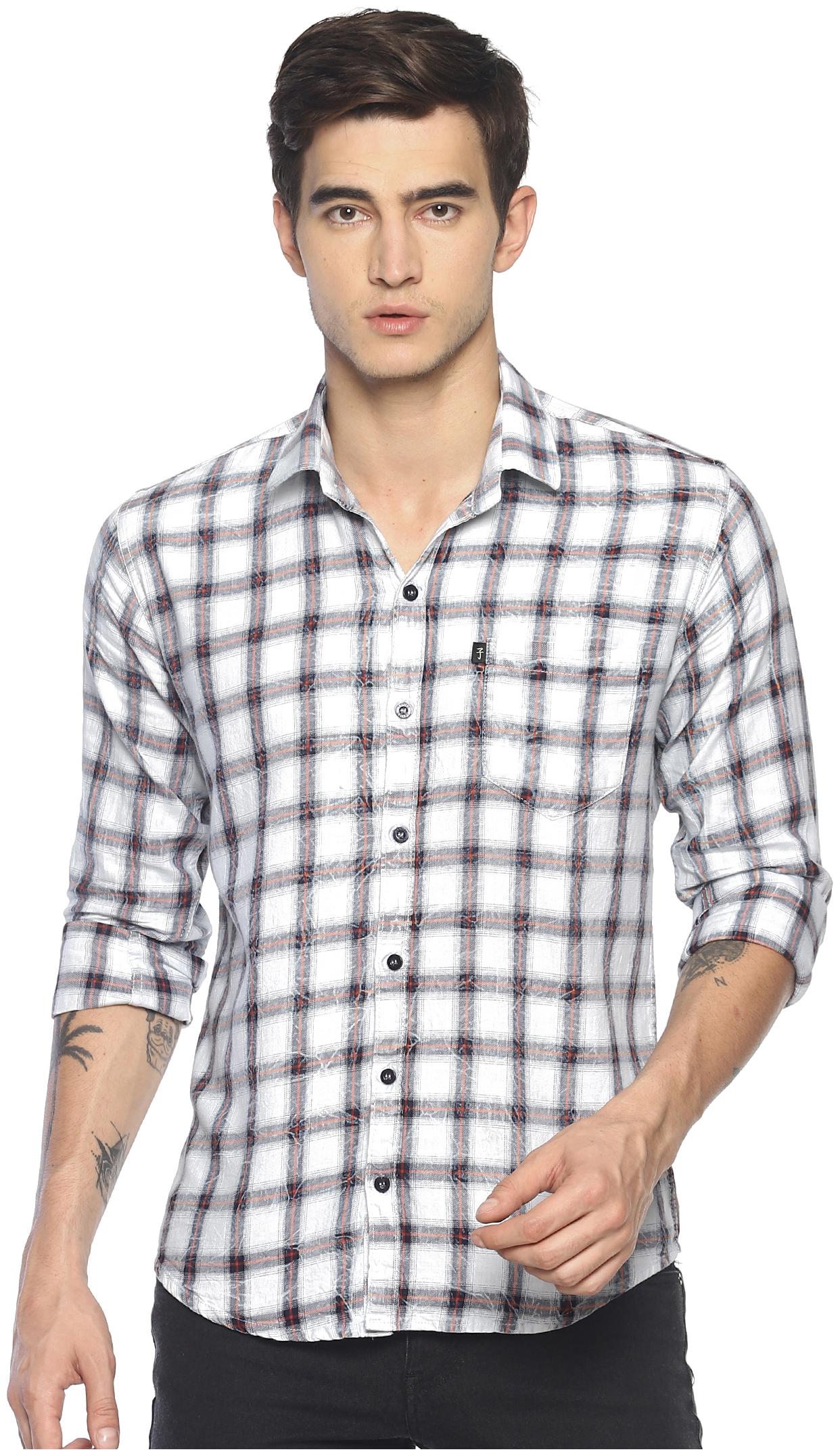 

LEVIZO Men White Checked Regular Fit Casual Shirt