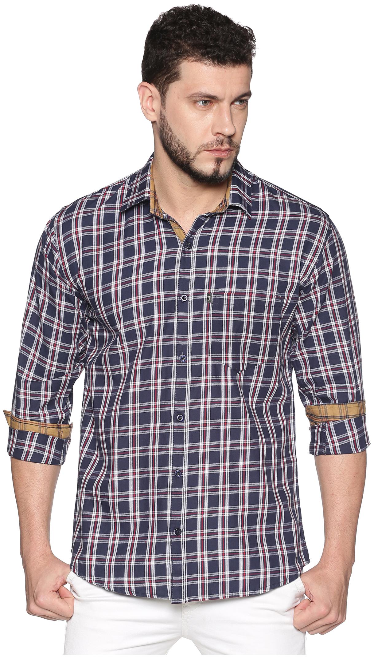 

LEVIZO Men Navy Blue Checked Regular Fit Casual Shirt