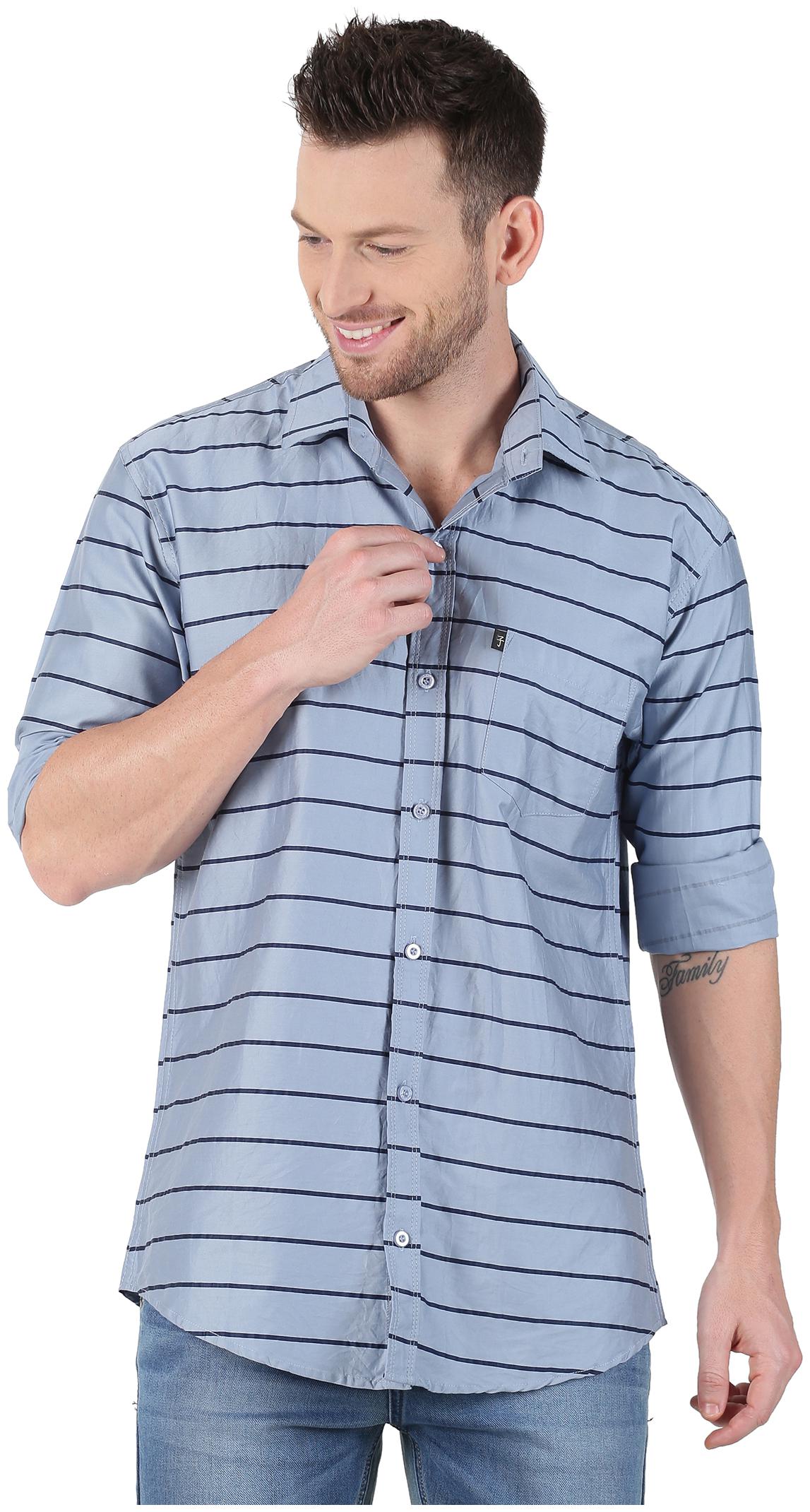 

LEVIZO Men Grey Horizontal Stripes Regular Fit Casual Shirt