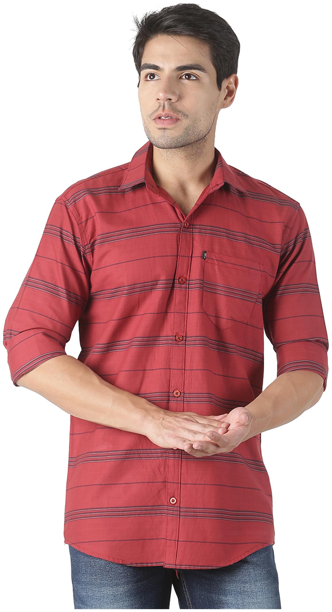 

LEVIZO Men Red Horizontal Stripes Regular Fit Casual Shirt