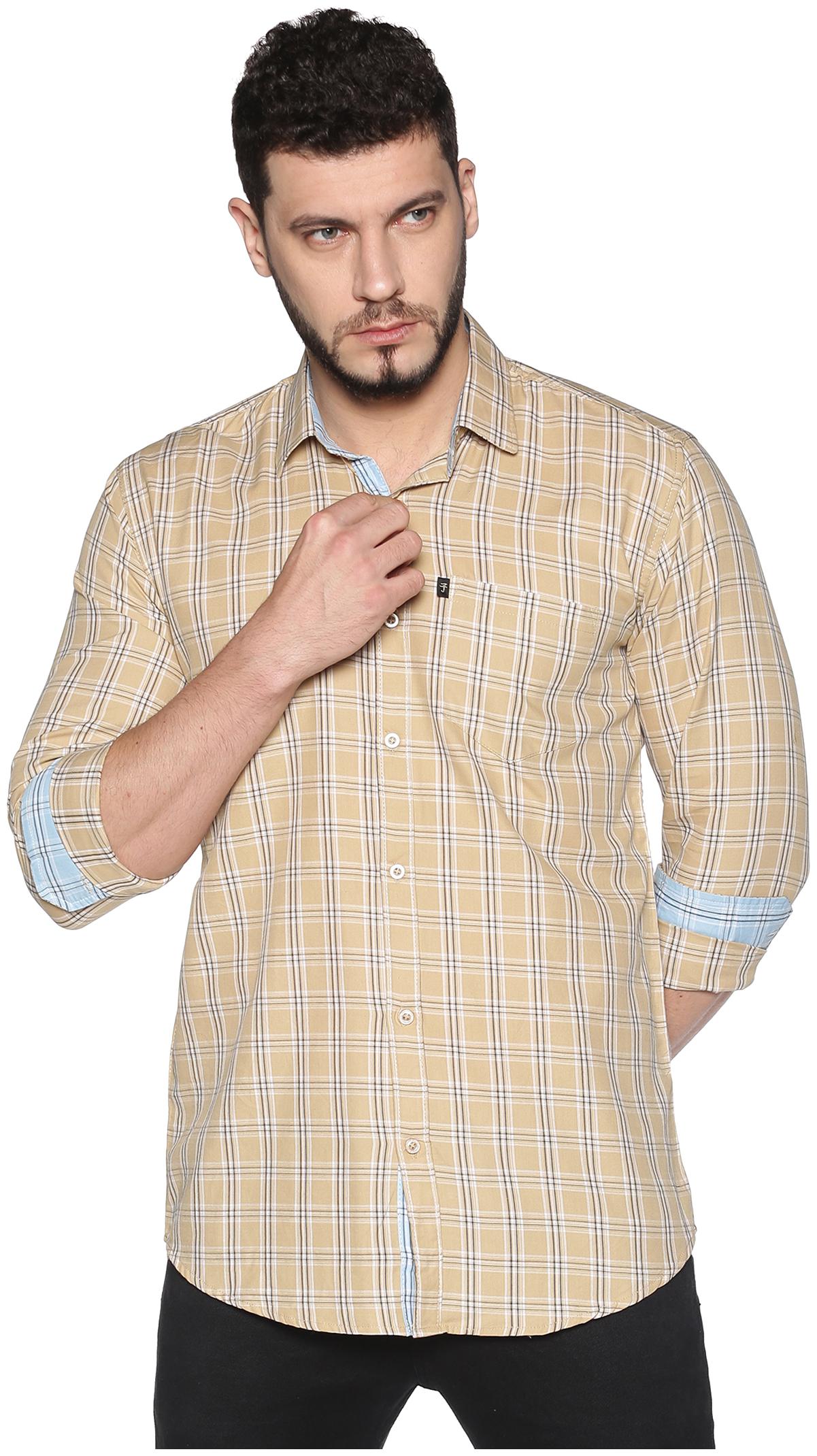 

LEVIZO Men Cream Checked Regular Fit Casual Shirt