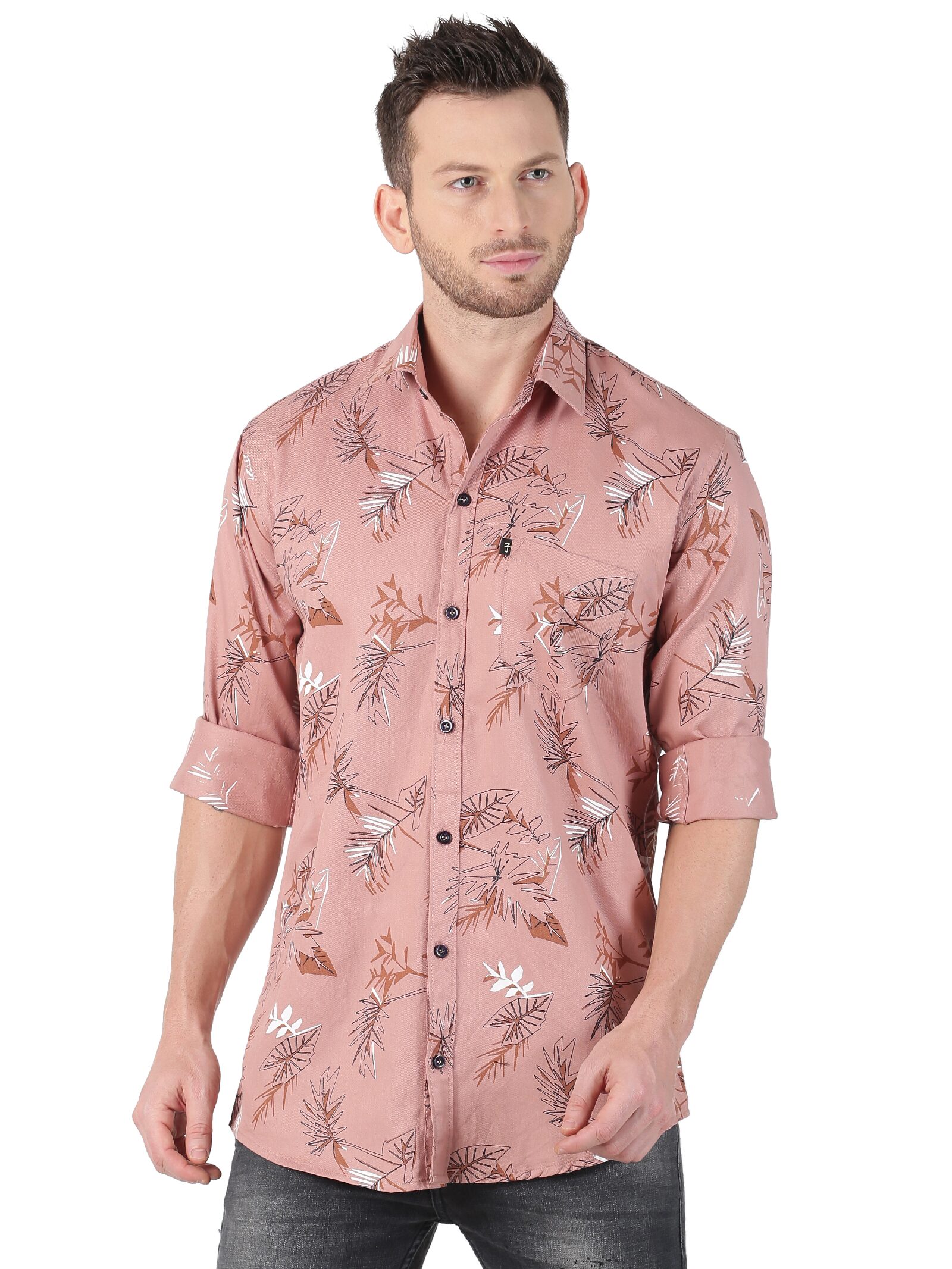 

LEVIZO Men Peach Printed Regular Fit Casual Shirt