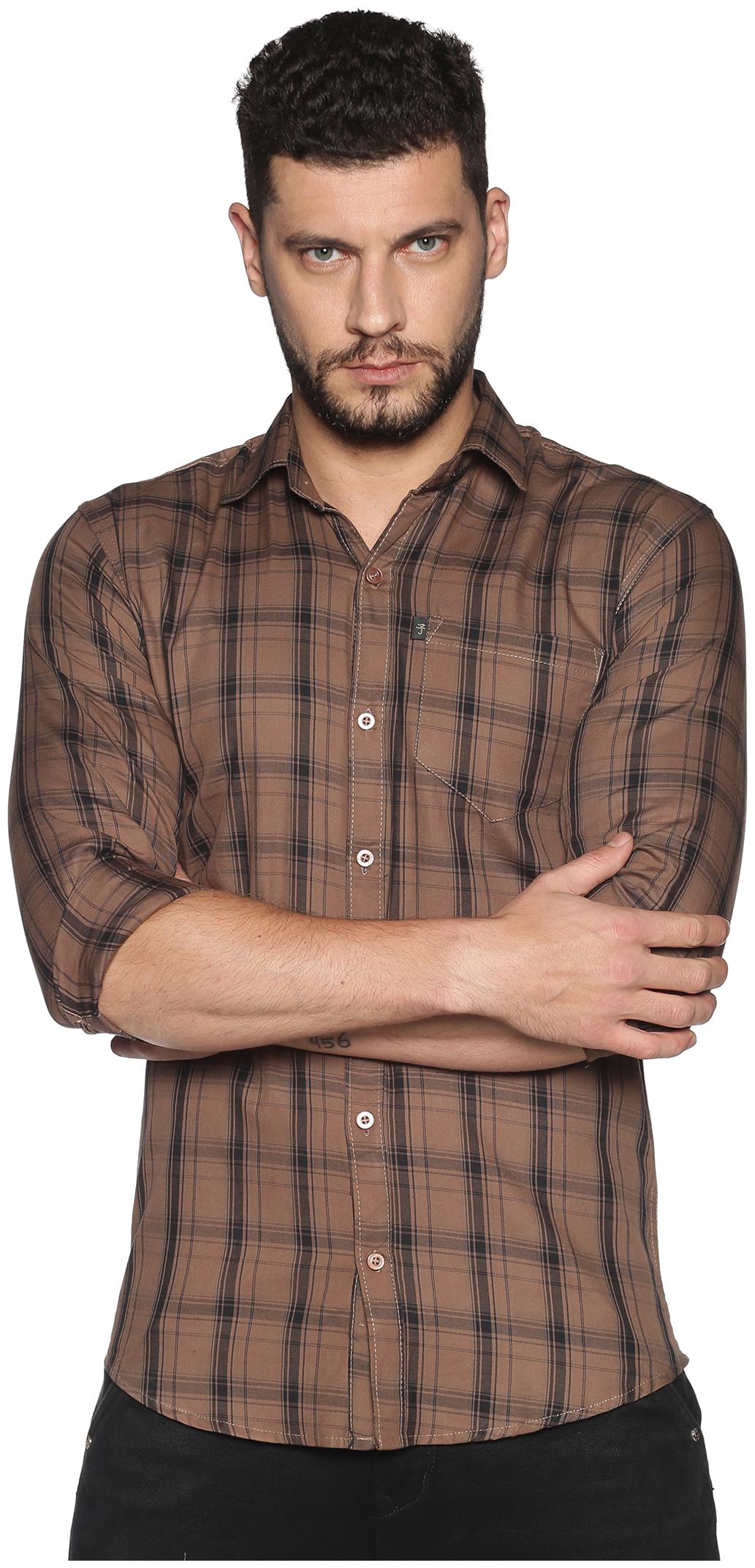 

LEVIZO Men Brown Checked Regular Fit Casual Shirt