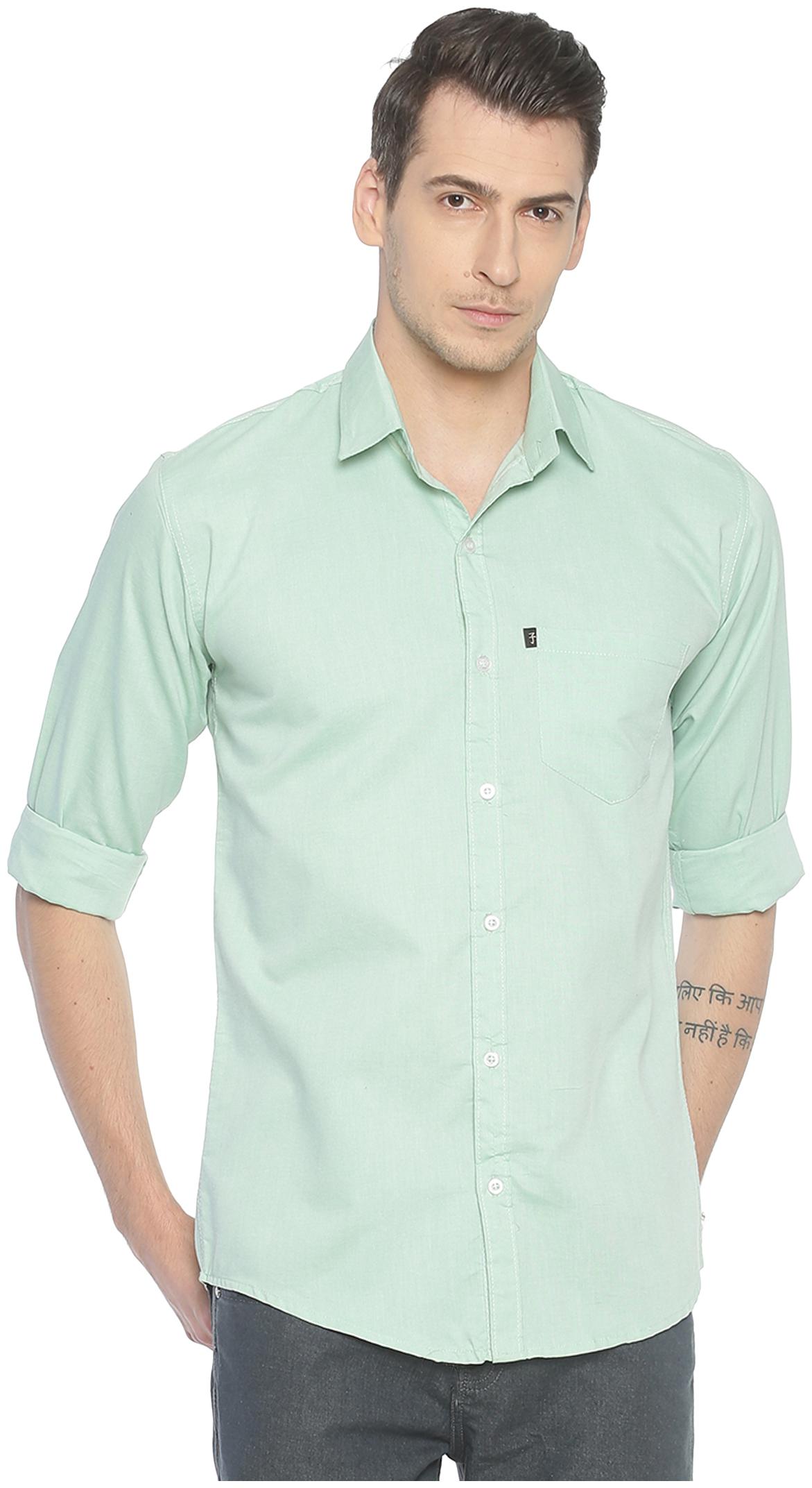

LEVIZO Men Green Solid Regular Fit Casual Shirt