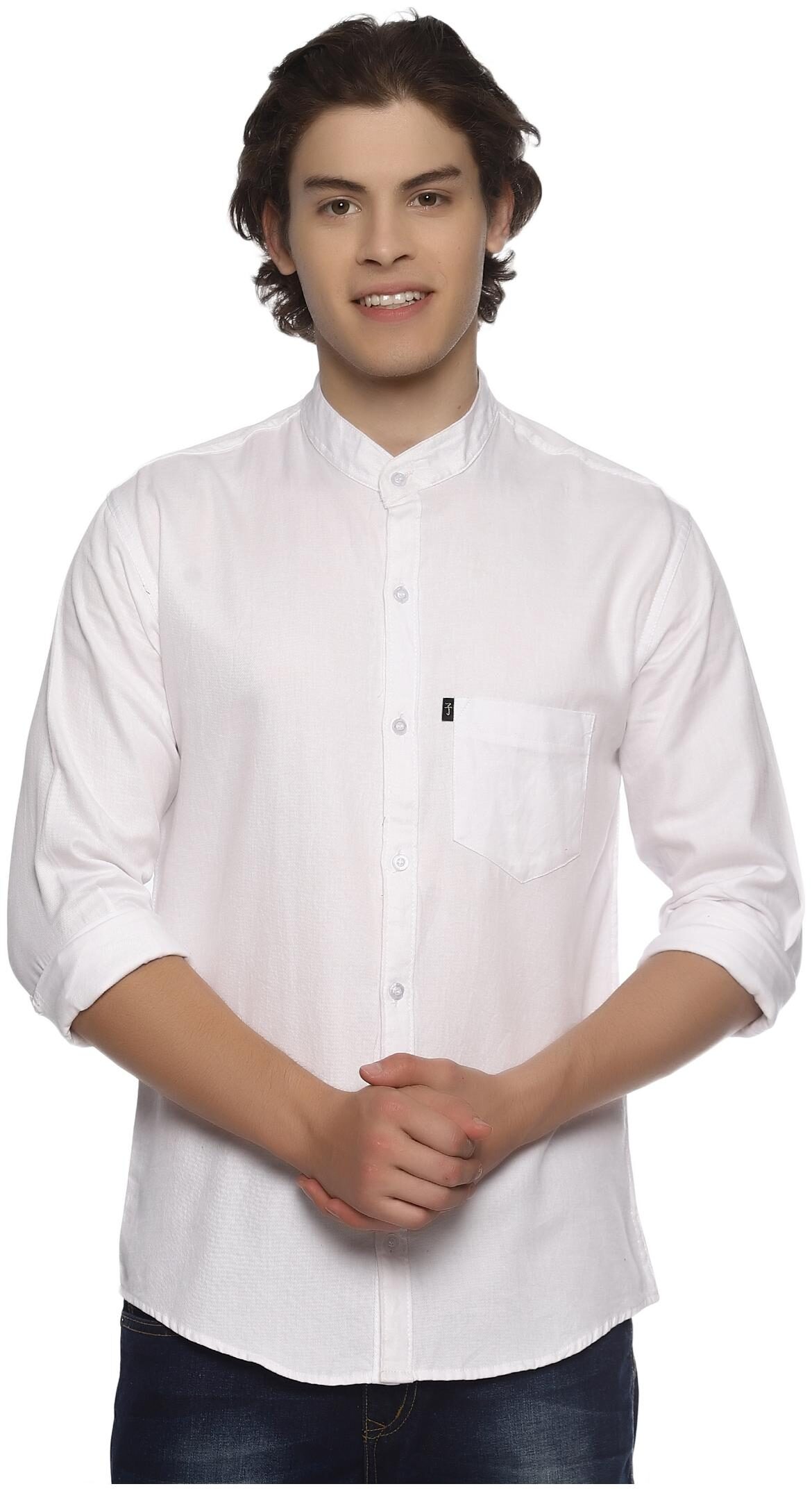 

LEVIZO Men White Solid Regular Fit Casual Shirt