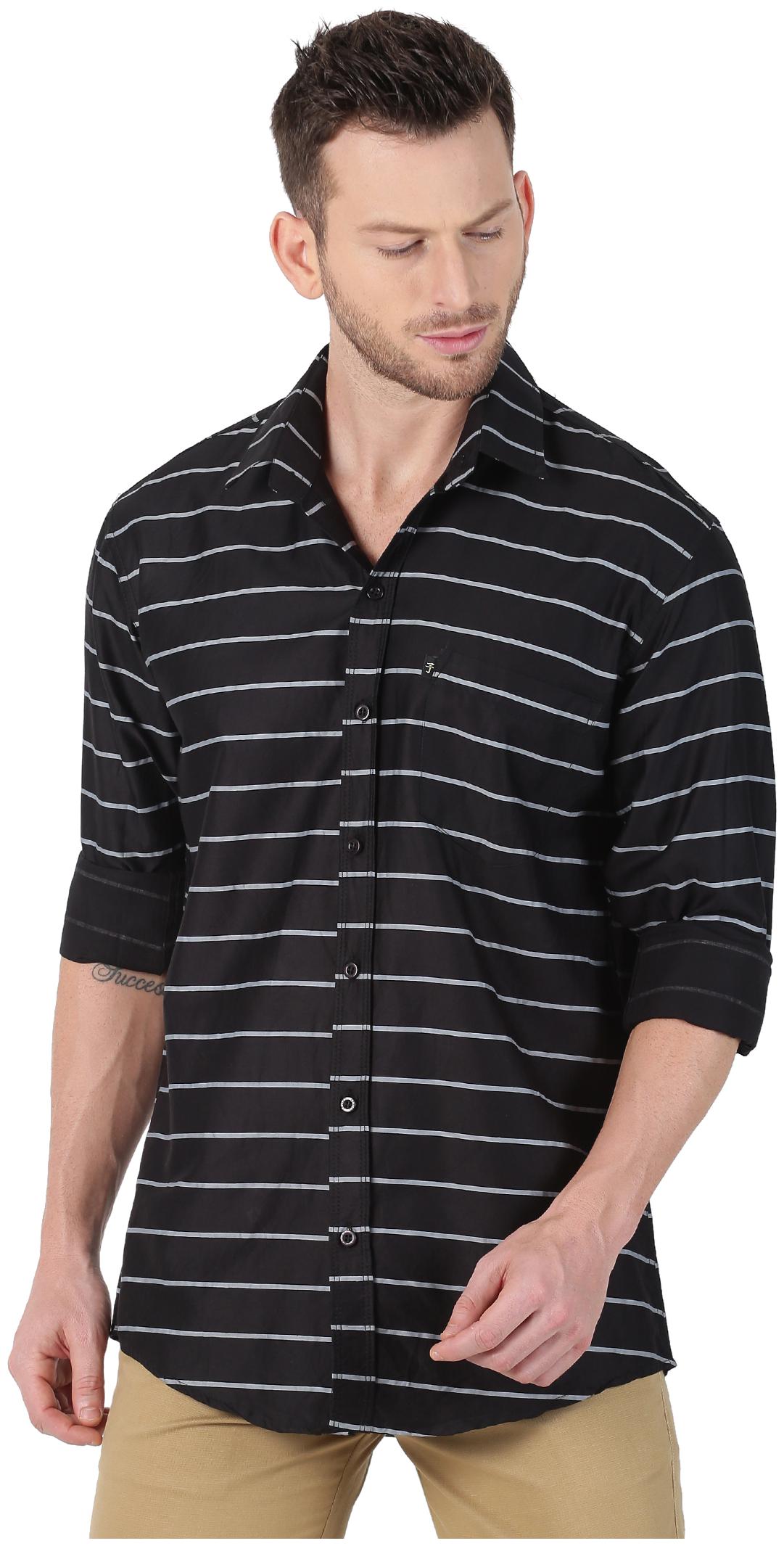 

LEVIZO Men Black Horizontal Stripes Regular Fit Casual Shirt