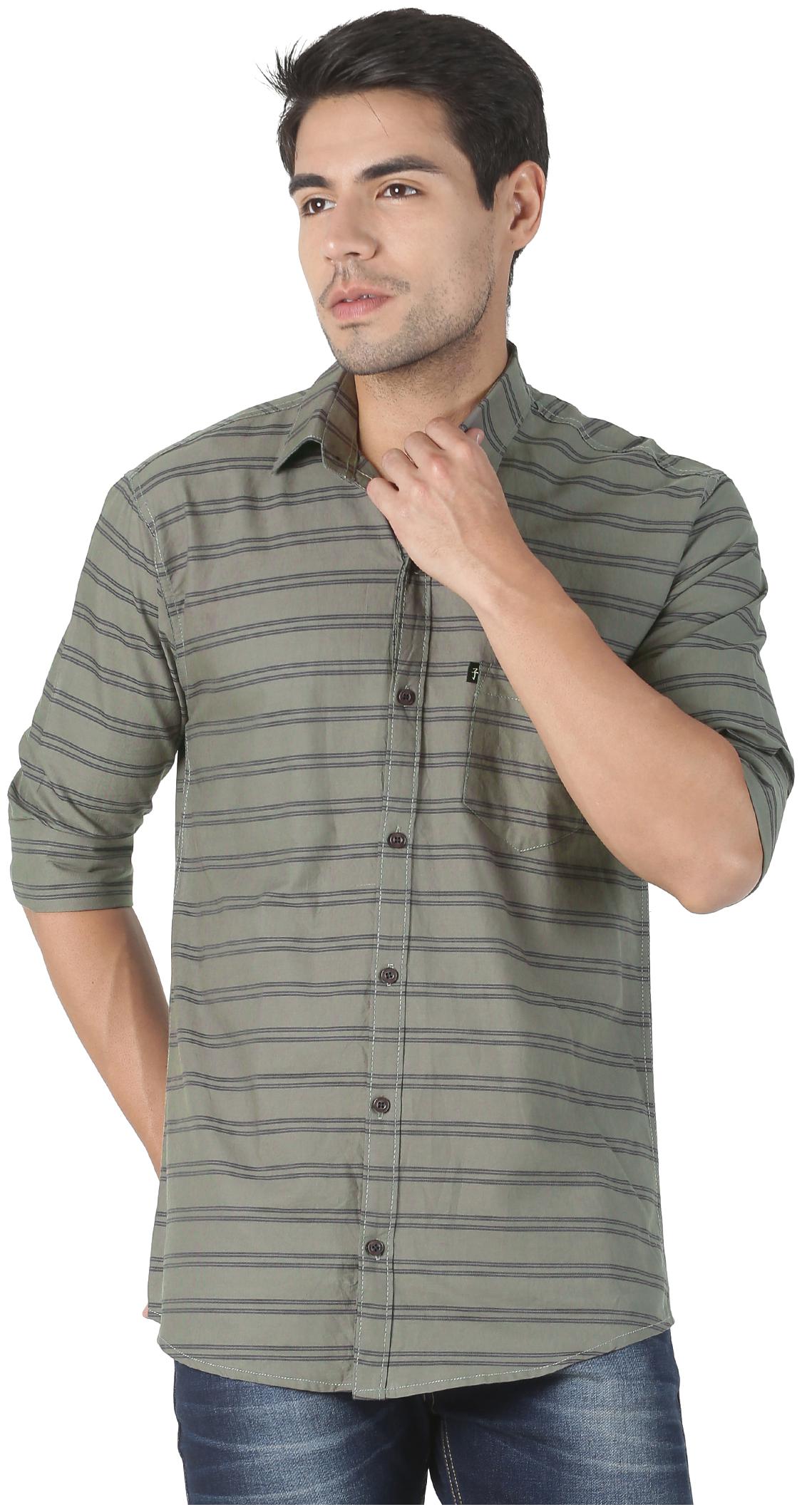 

LEVIZO Men Grey Horizontal Stripes Regular Fit Casual Shirt