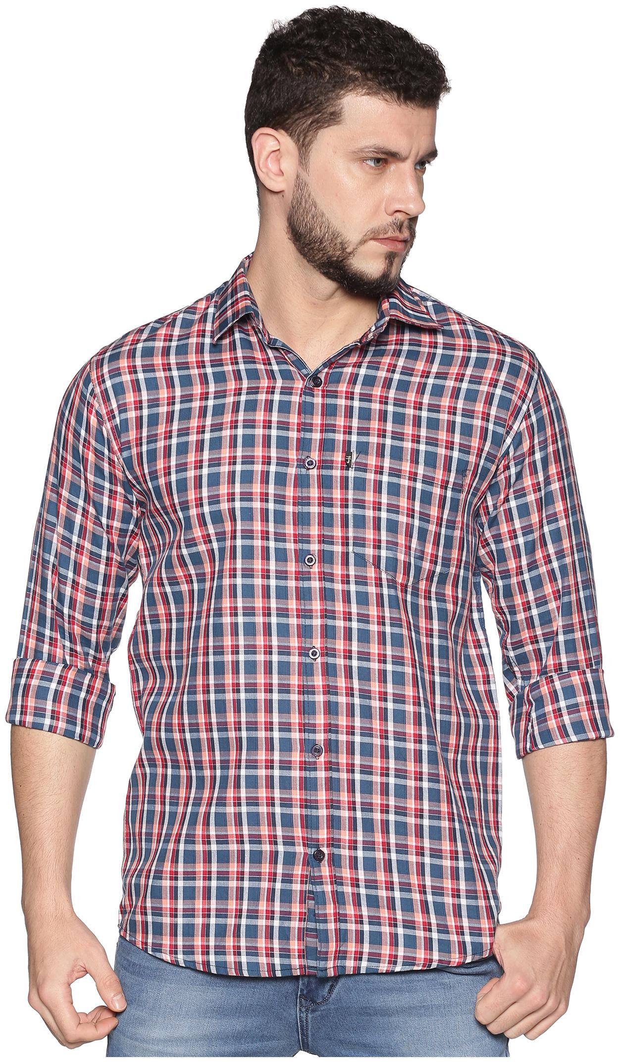 

LEVIZO Men Peach Checked Regular Fit Casual Shirt