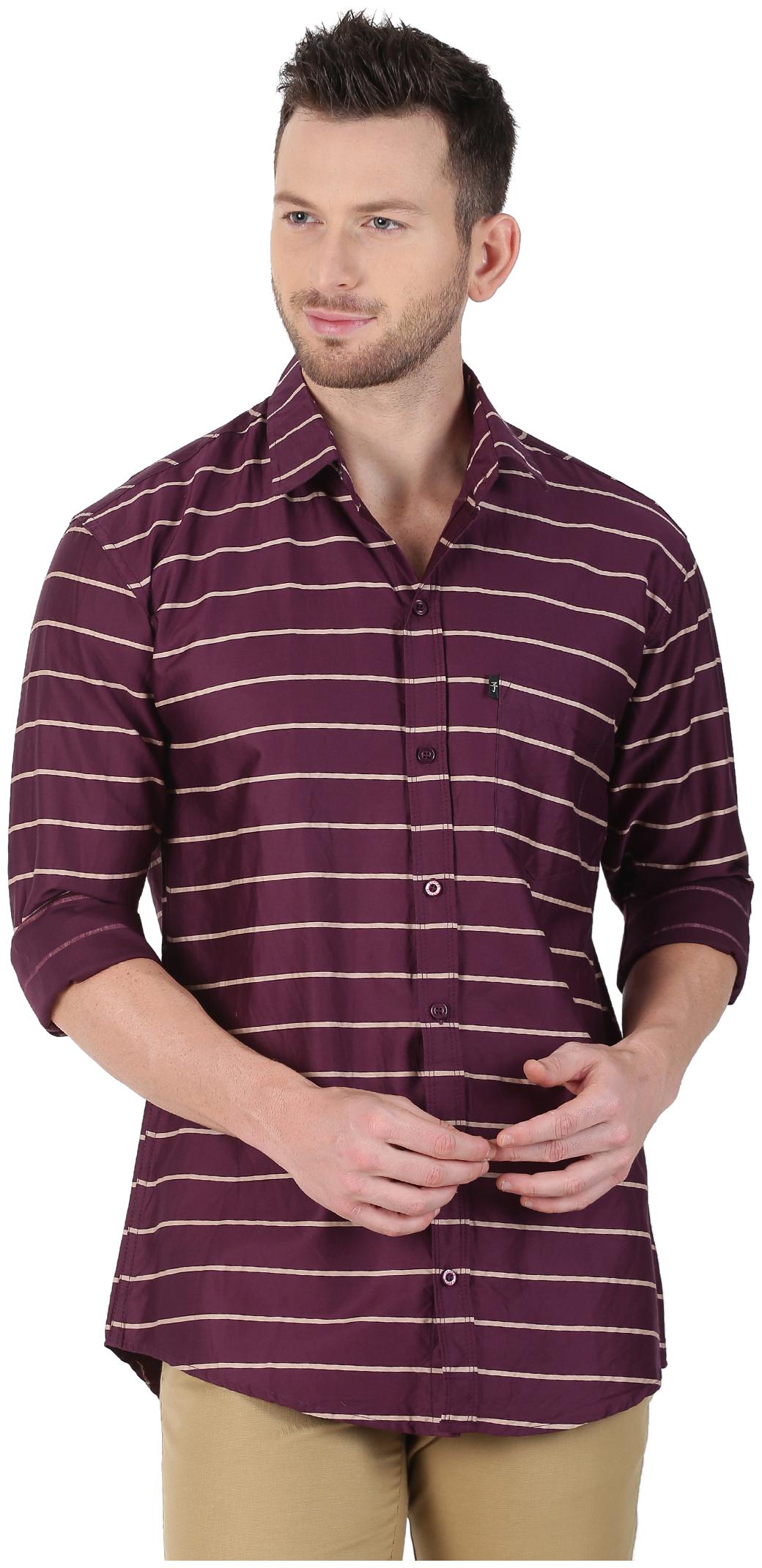 

LEVIZO Men Purple Horizontal Stripes Regular Fit Casual Shirt