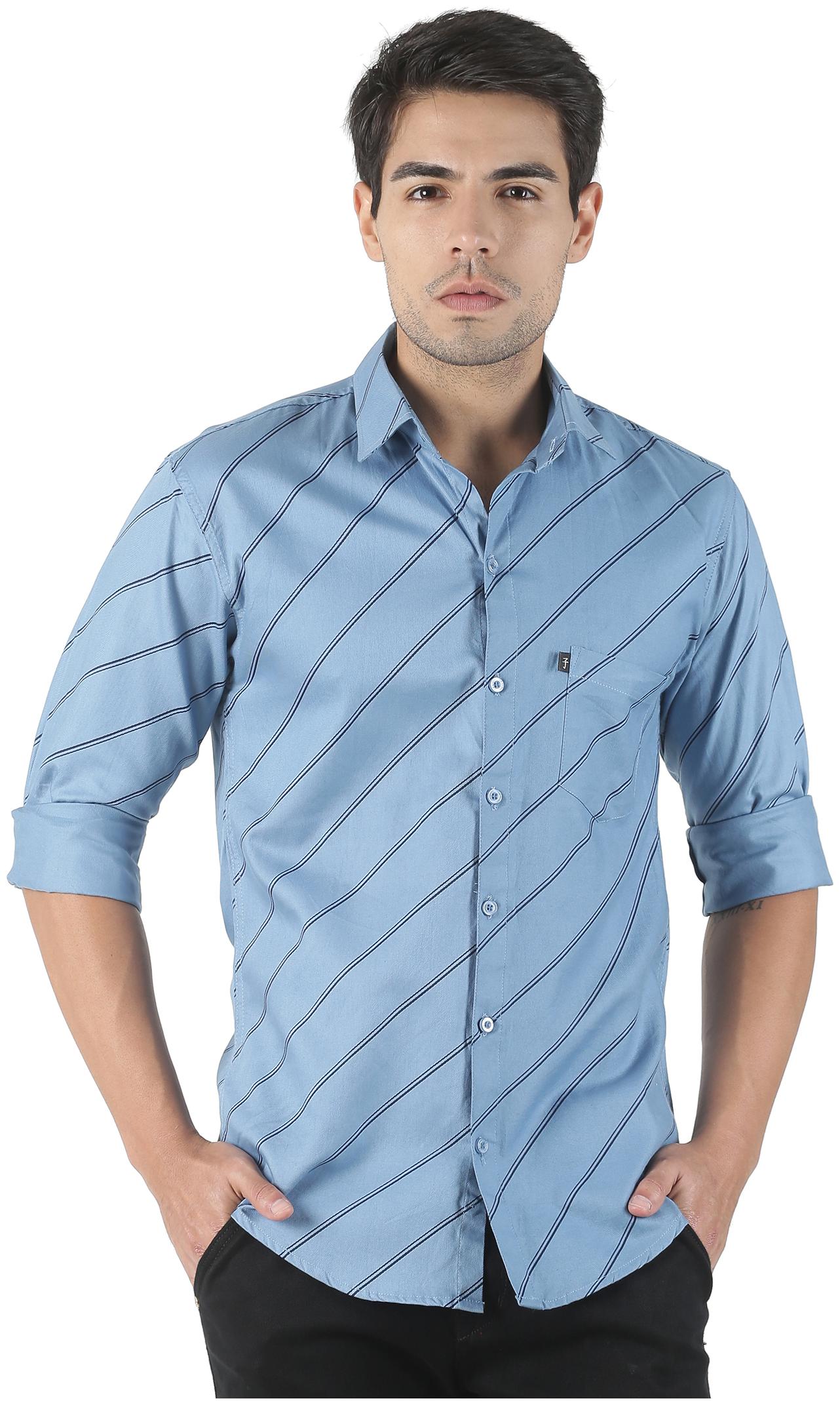 

LEVIZO Men Blue Horizontal Stripes Regular Fit Casual Shirt