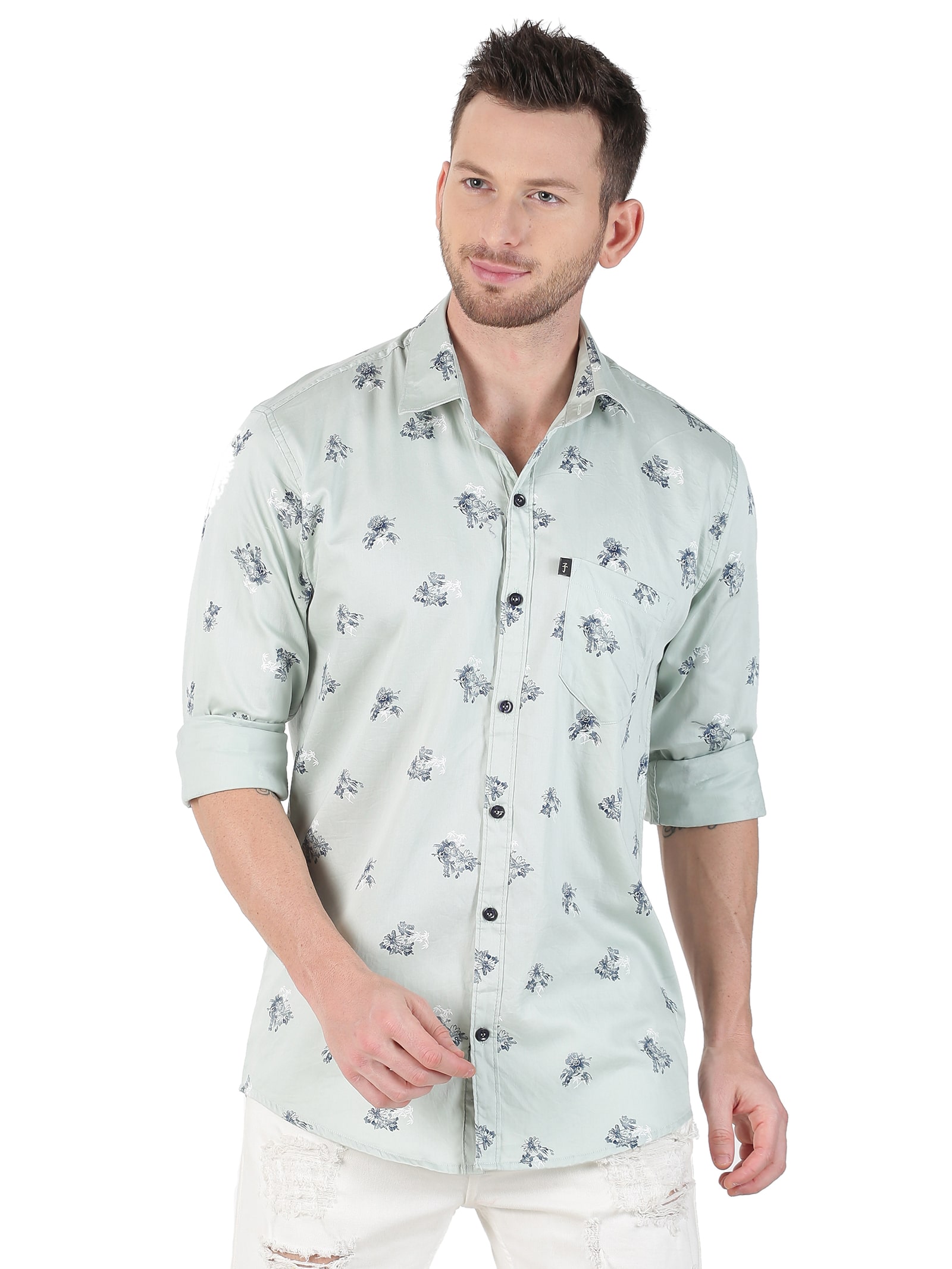 

LEVIZO Men Green Floral Regular Fit Casual Shirt