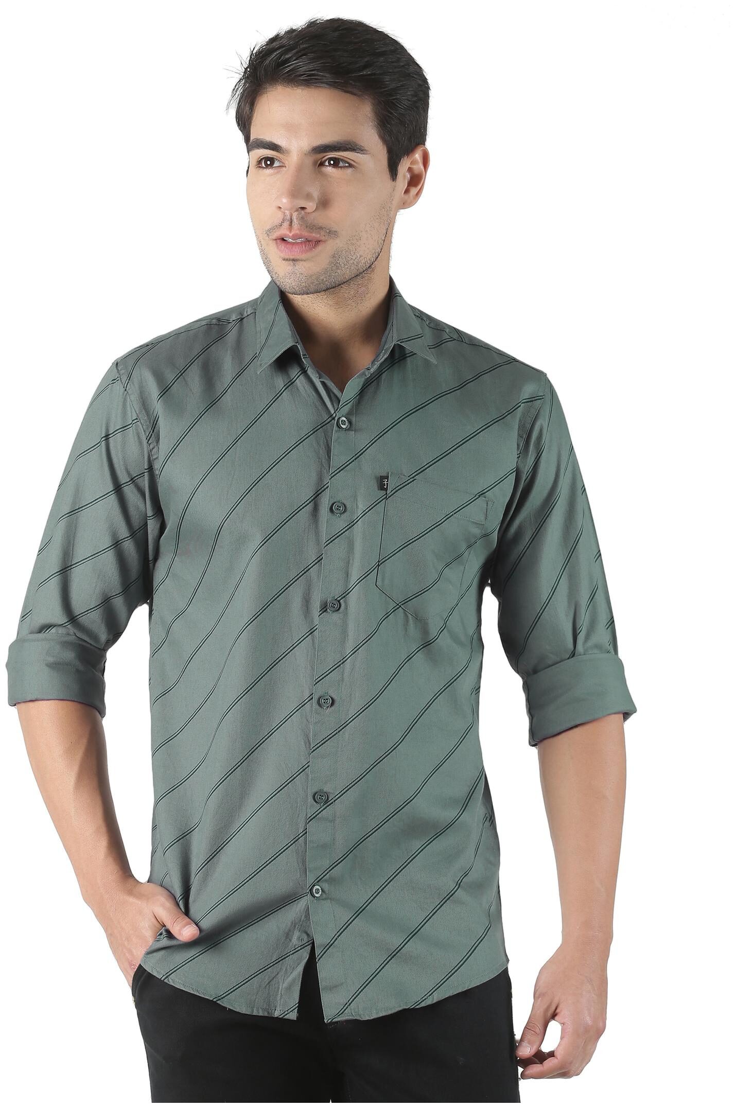 

LEVIZO Men Green Horizontal Stripes Regular Fit Casual Shirt