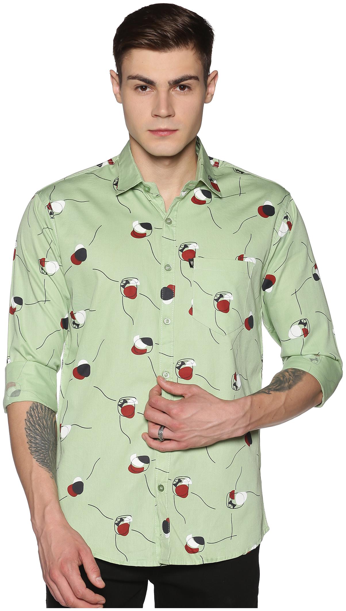 

LEVIZO Men Green Printed Regular Fit Casual Shirt
