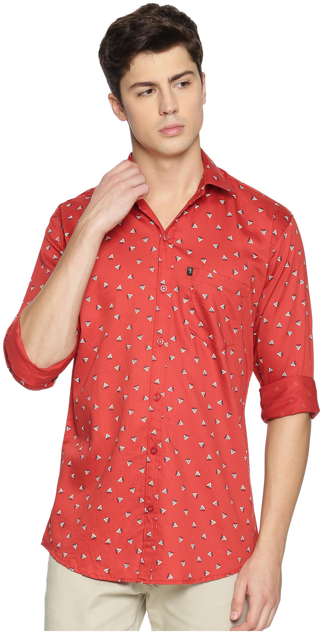 

LEVIZO Men Red Geometric Regular Fit Casual Shirt