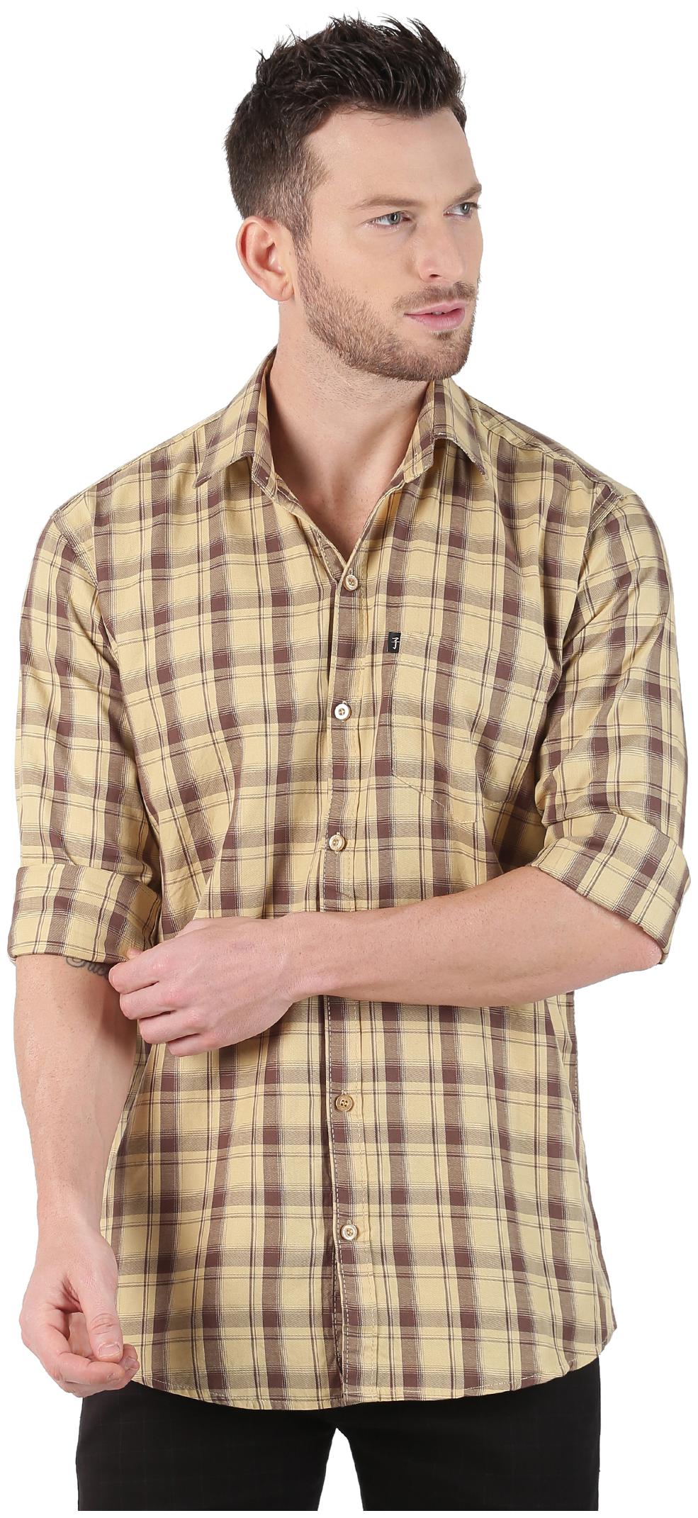 

LEVIZO Men Beige Checked Regular Fit Casual Shirt